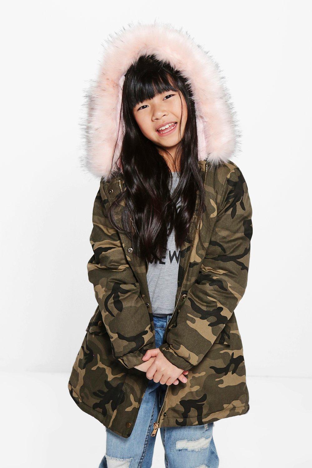 camouflage parka with fur hood