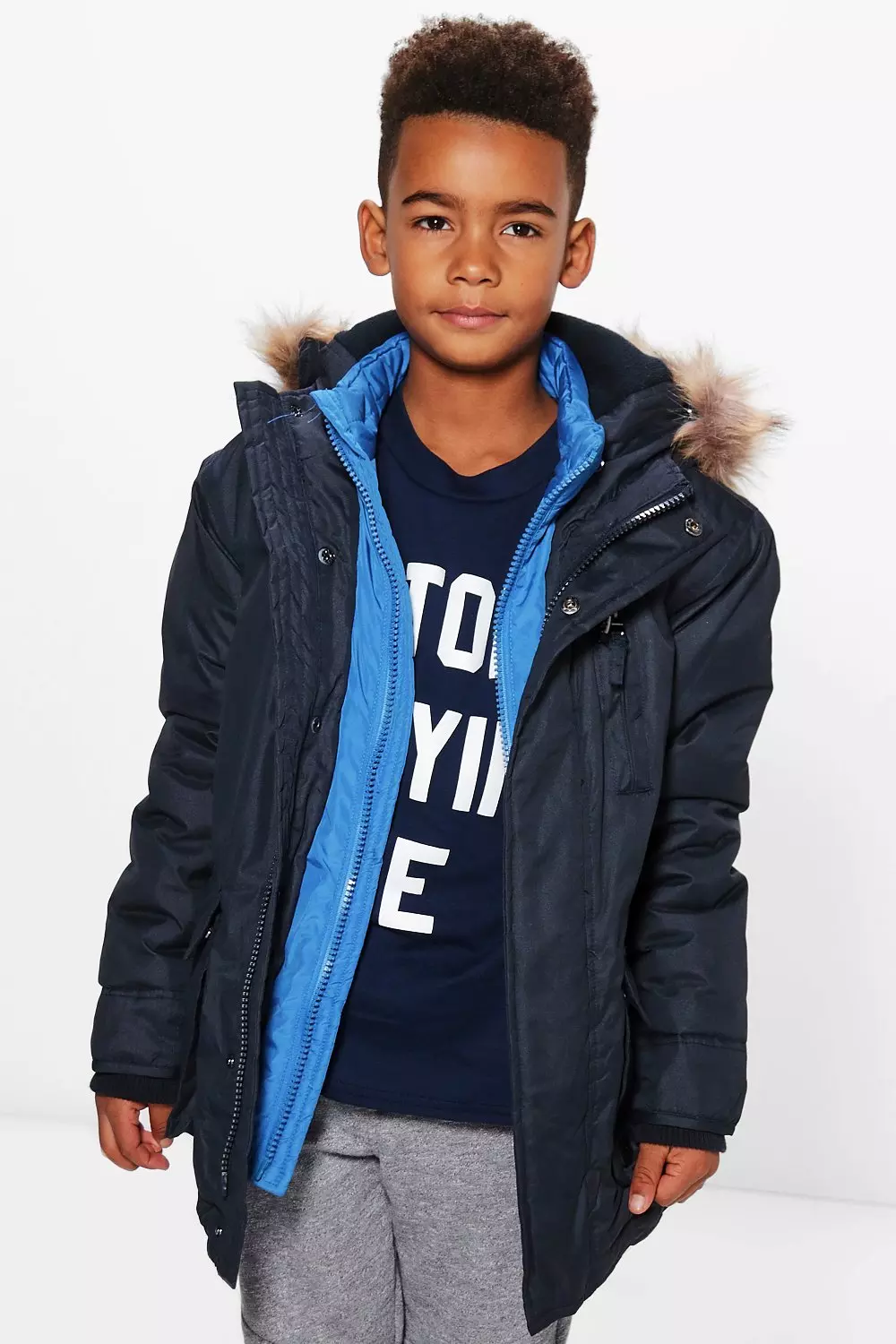 Boys faux fur hot sale hooded parka jacket