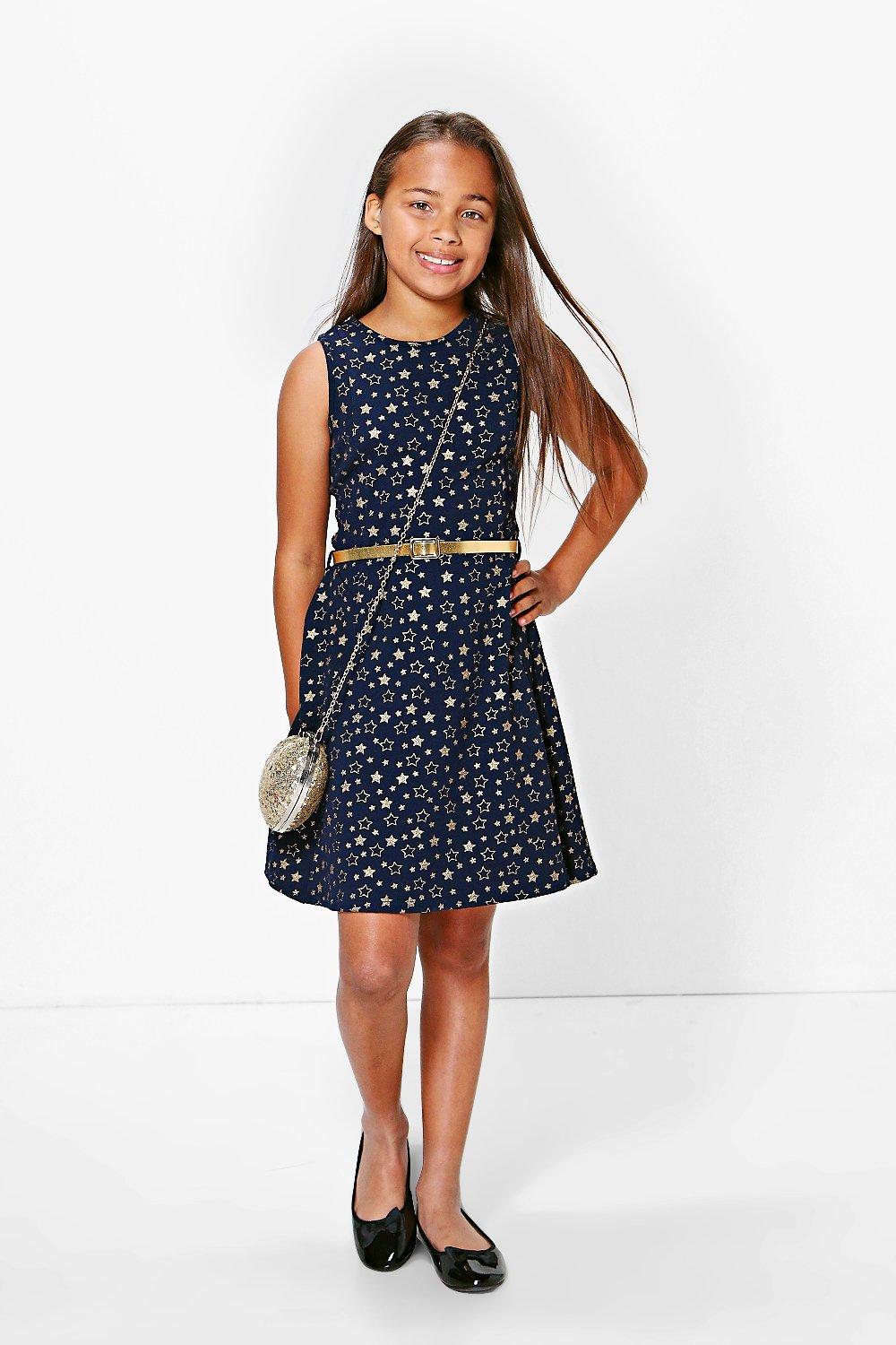 girls navy and gold dress