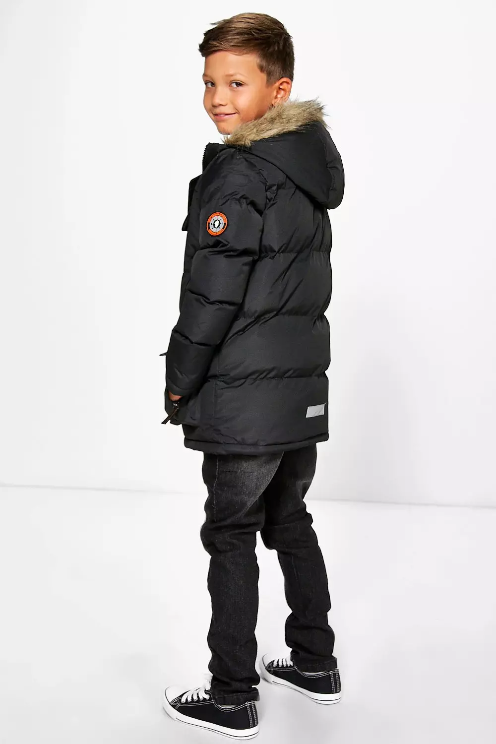 Boys Faux Fur Hooded Padded Winter Coat boohooMAN UK