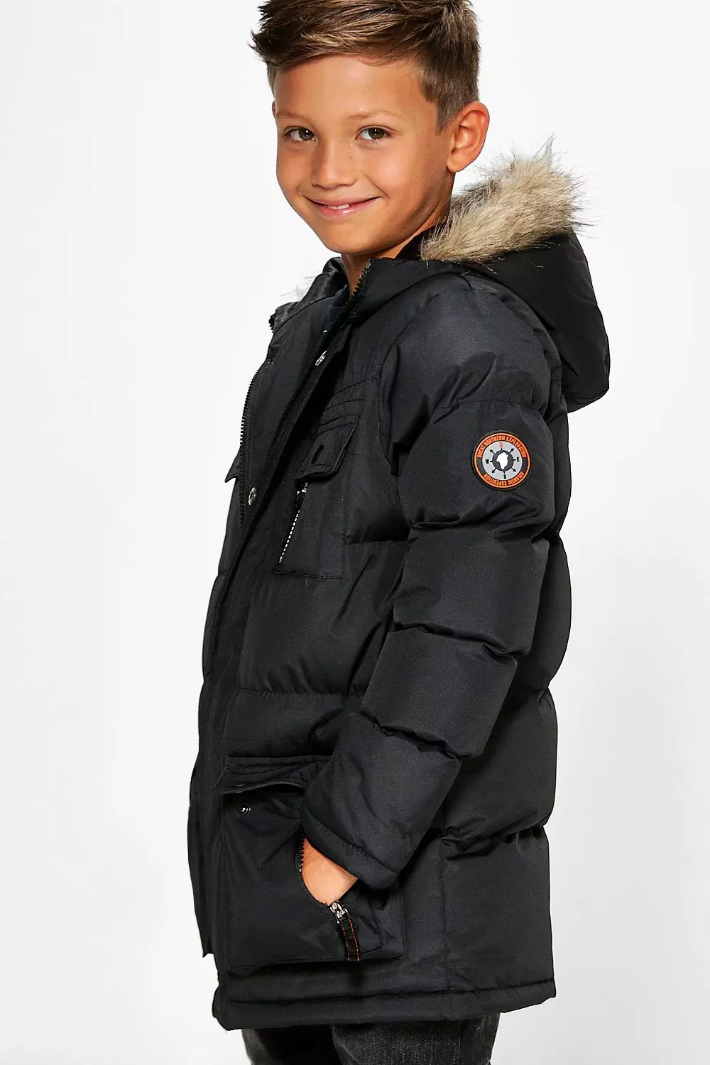 Boys puffer coat with fur hood sale