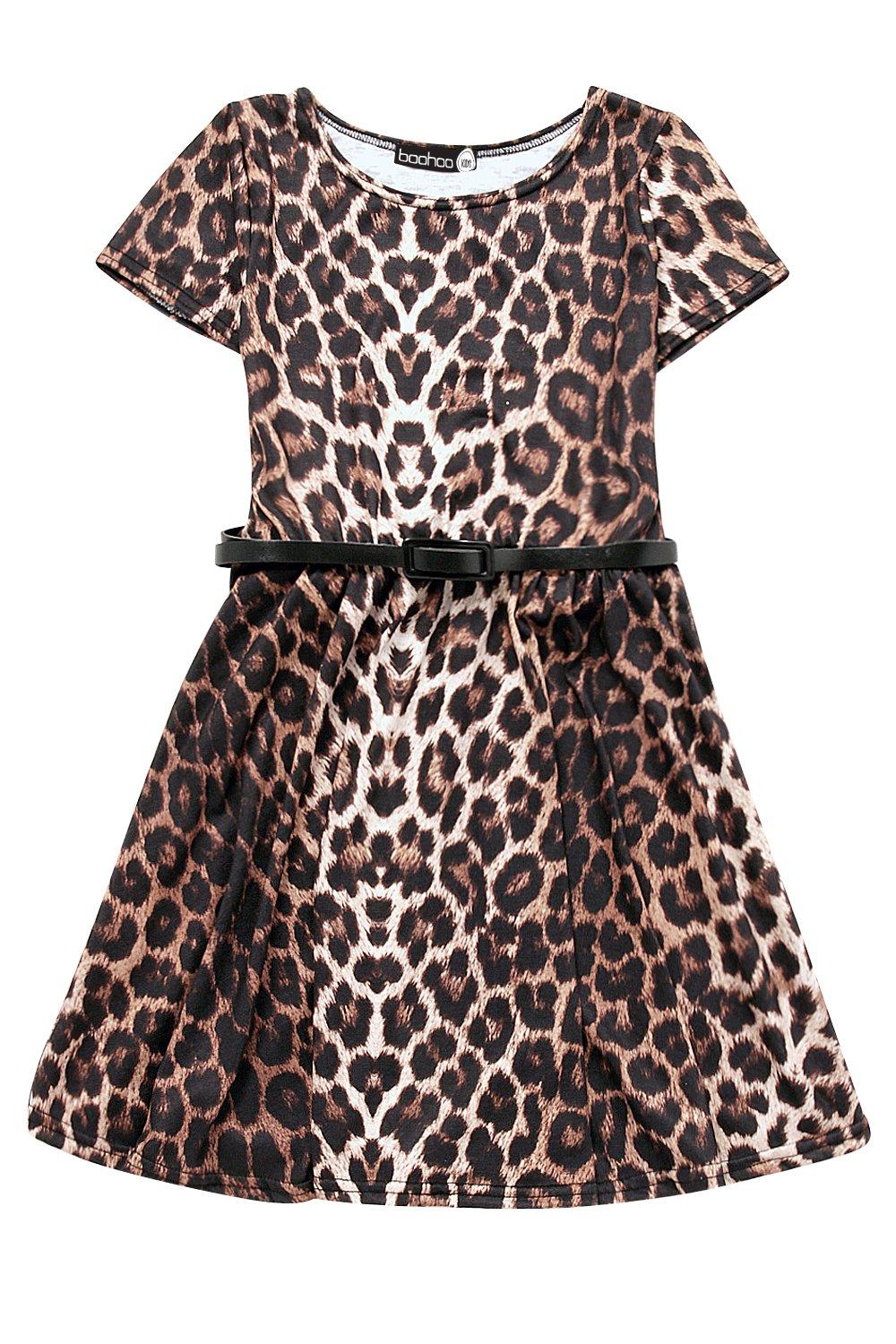 Boohoo Womens Girls Leopard Print Belted Skater Dress | eBay
