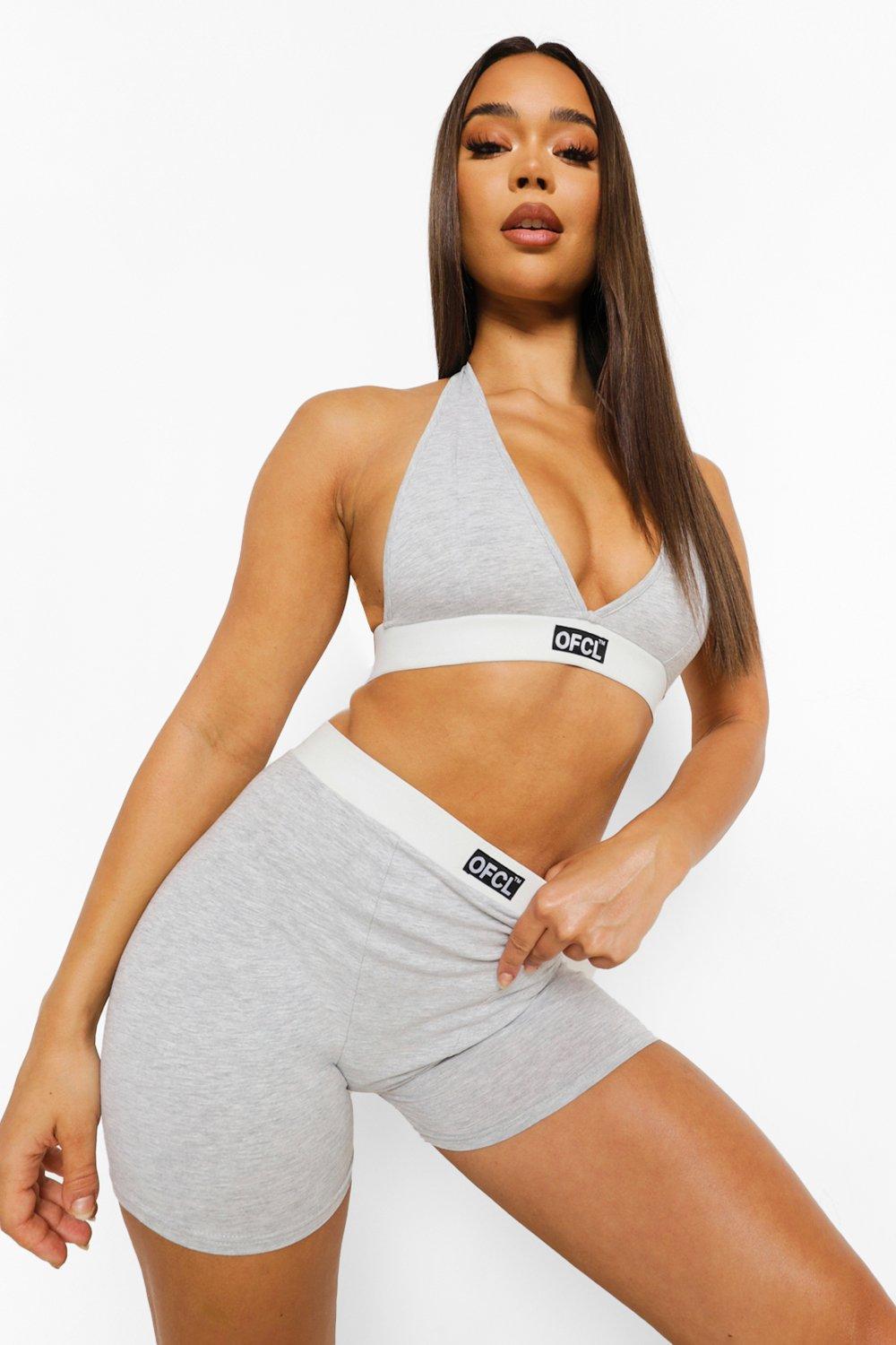 Boohoo Official Jersey Bralette En Boxer Set, Grey