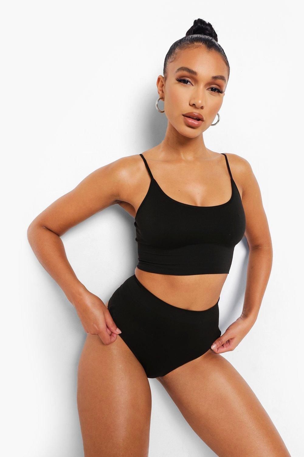 Boohoo Second Skin Geborstelde Corrigerende String, Black