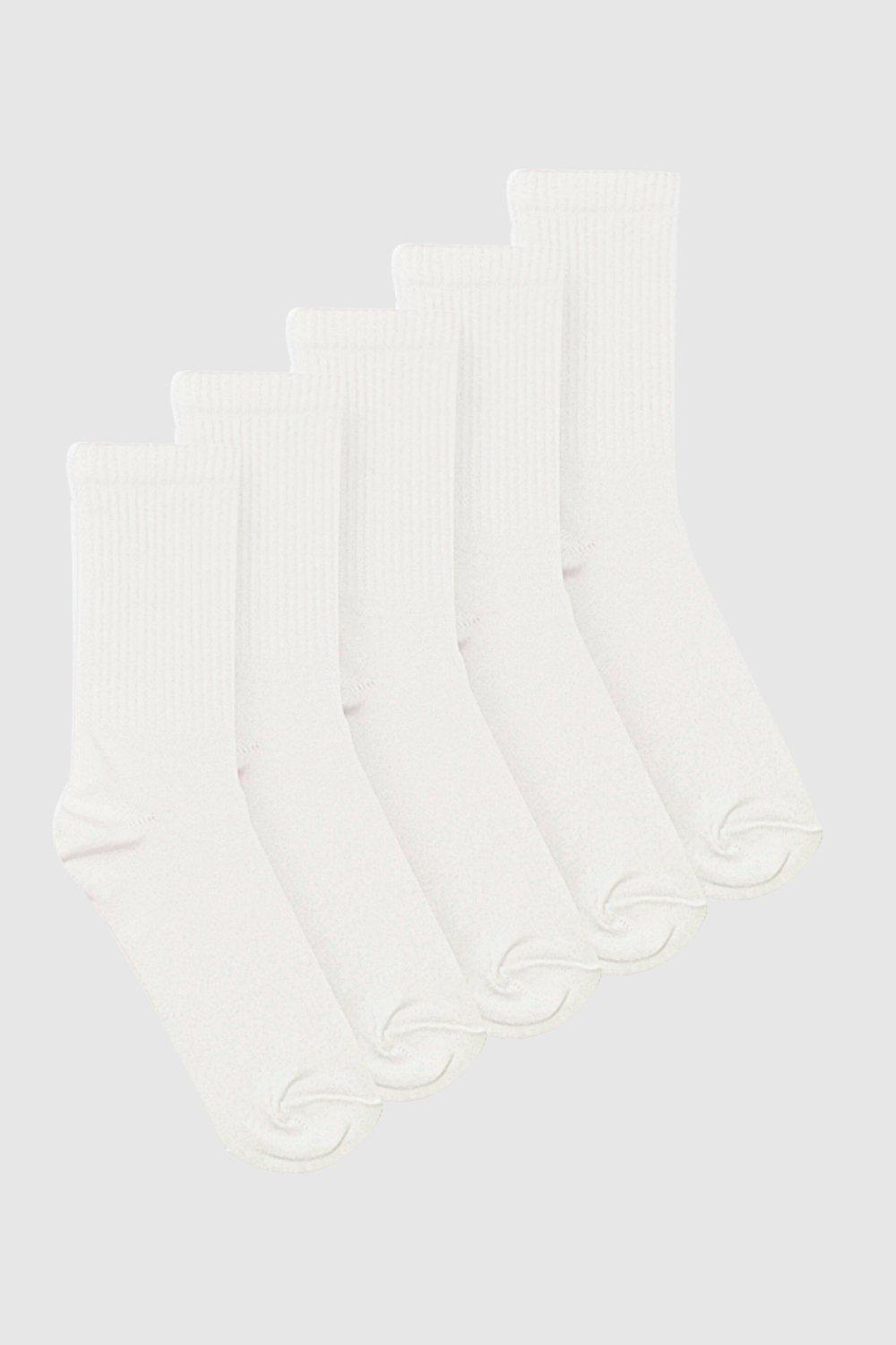Womens White Sports Socks 5 Pack - One Size, White