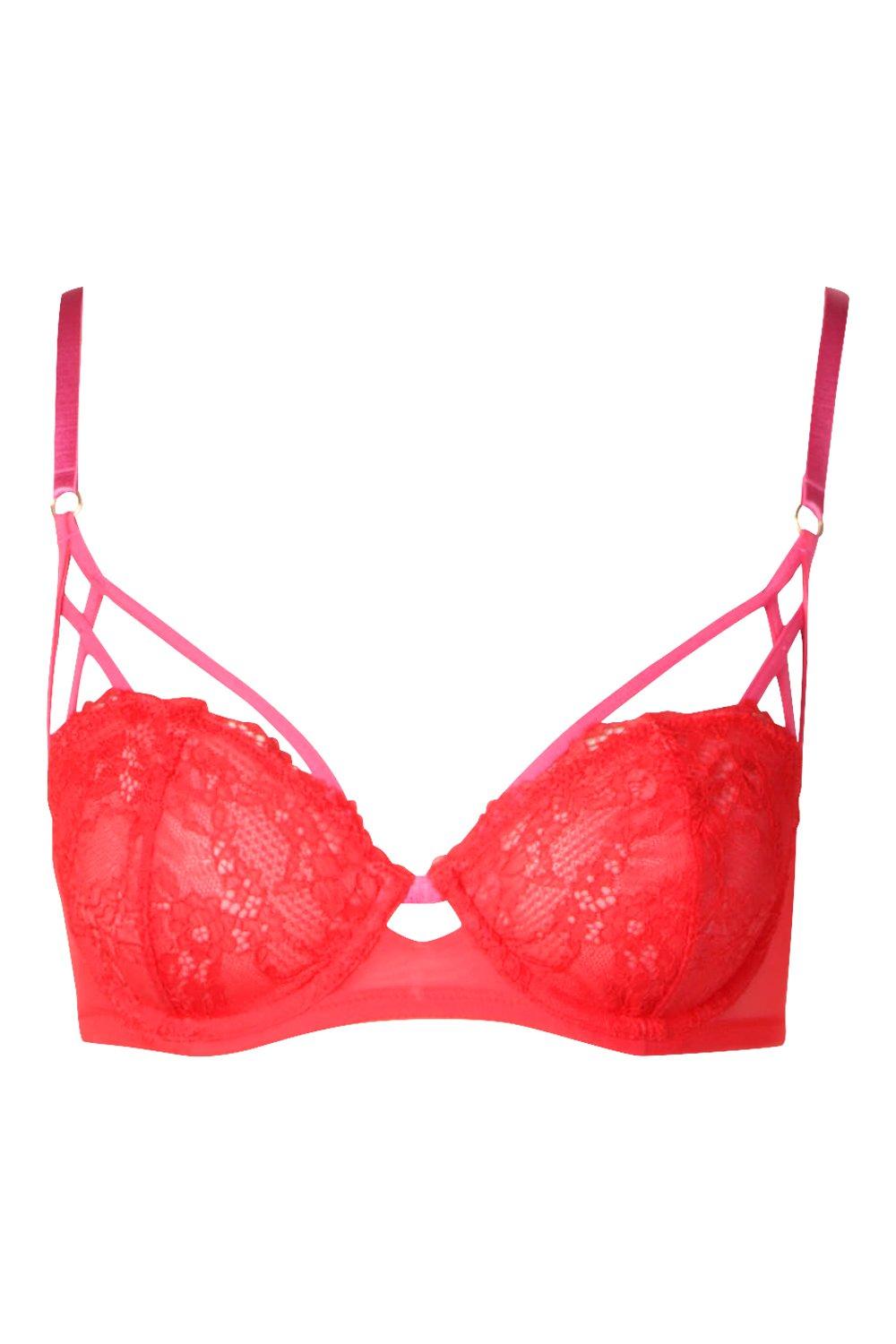 

Contrast Strapping Underwire Bra, Red