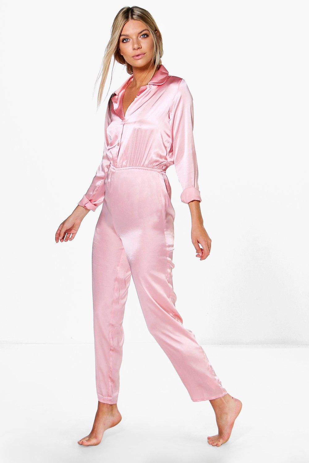 satin jumpsuit with sleeves