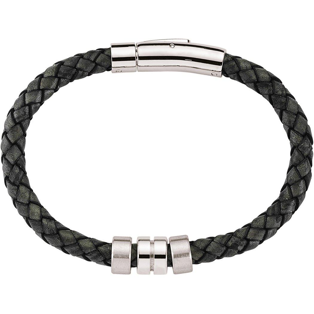 Steel Black Leather Platted Strap Bracelet 10mm - BRC46