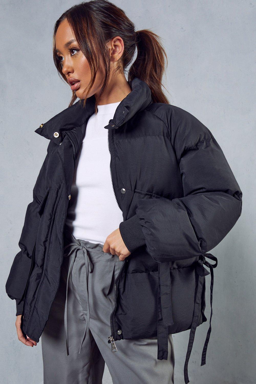 Womens Utility Style Puffer Jacket - Black - L, Black