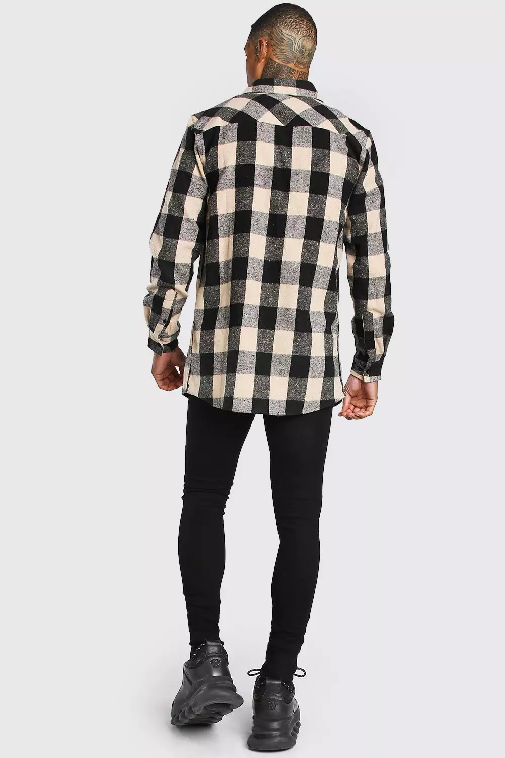 Longline Camel Flannel Shirt | boohooMAN USA