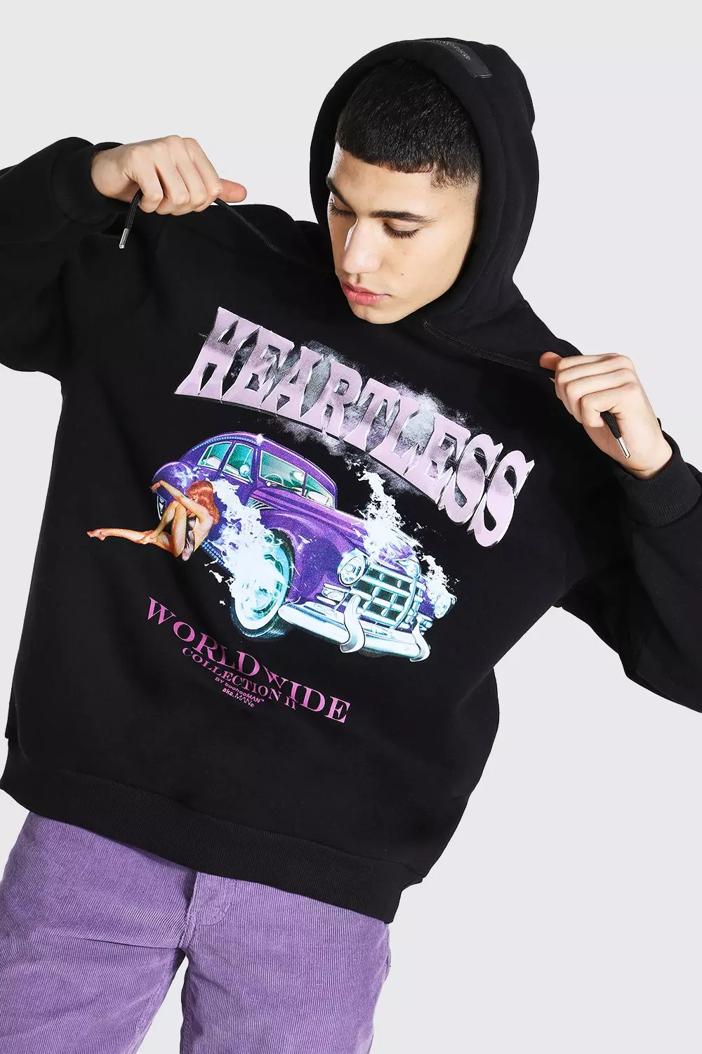 Oversized Heartless Car Graphic Hoodie | boohooMAN UK