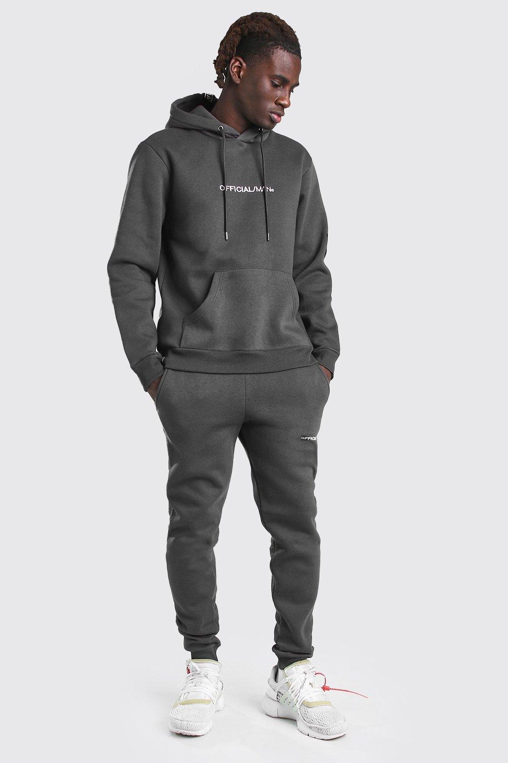 Mens Grey Official MAN Tape Hooded Tracksuit, Grey