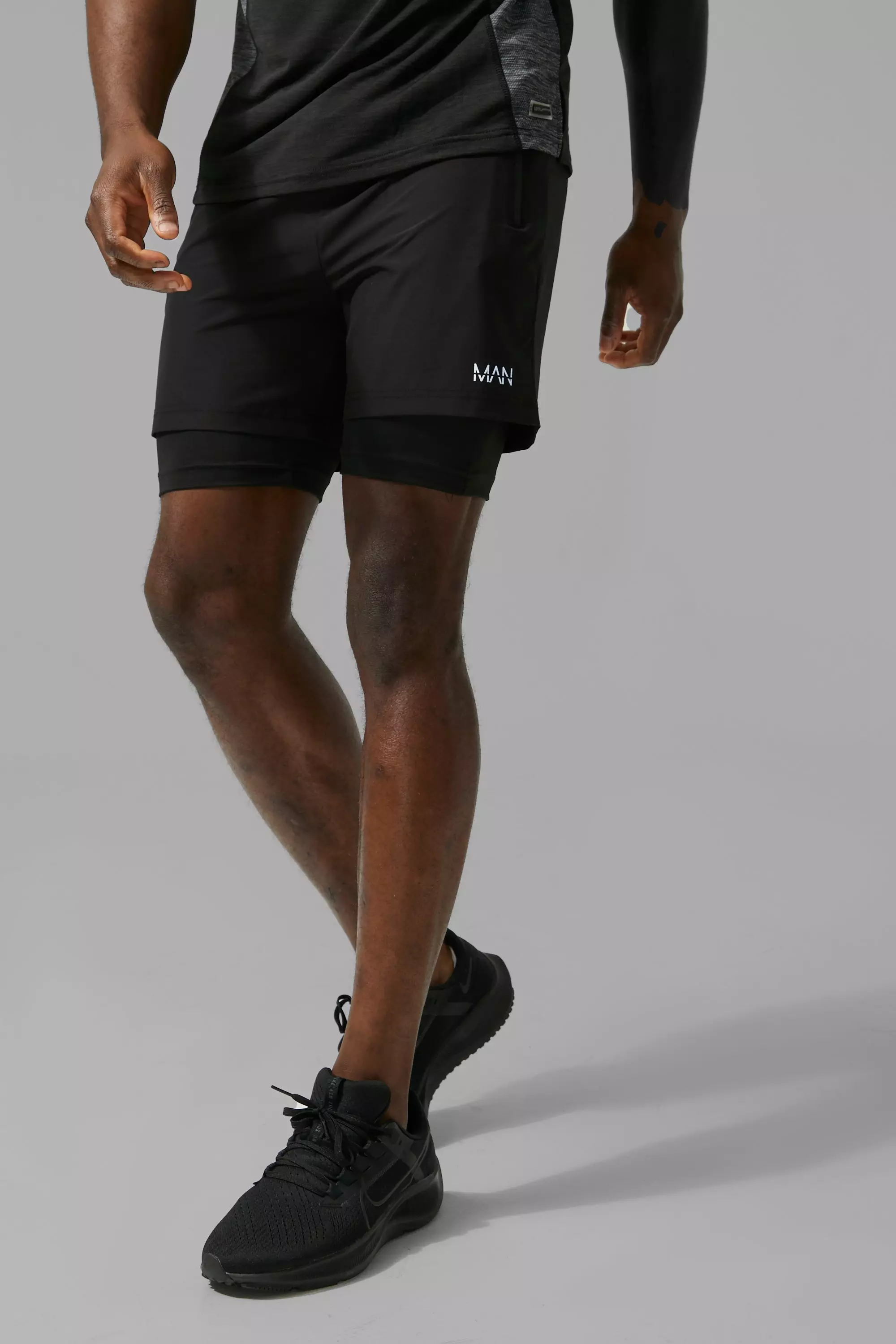 Man Active Gym 2-In-1 Shorts With 3/4 Legging | boohooMAN USA