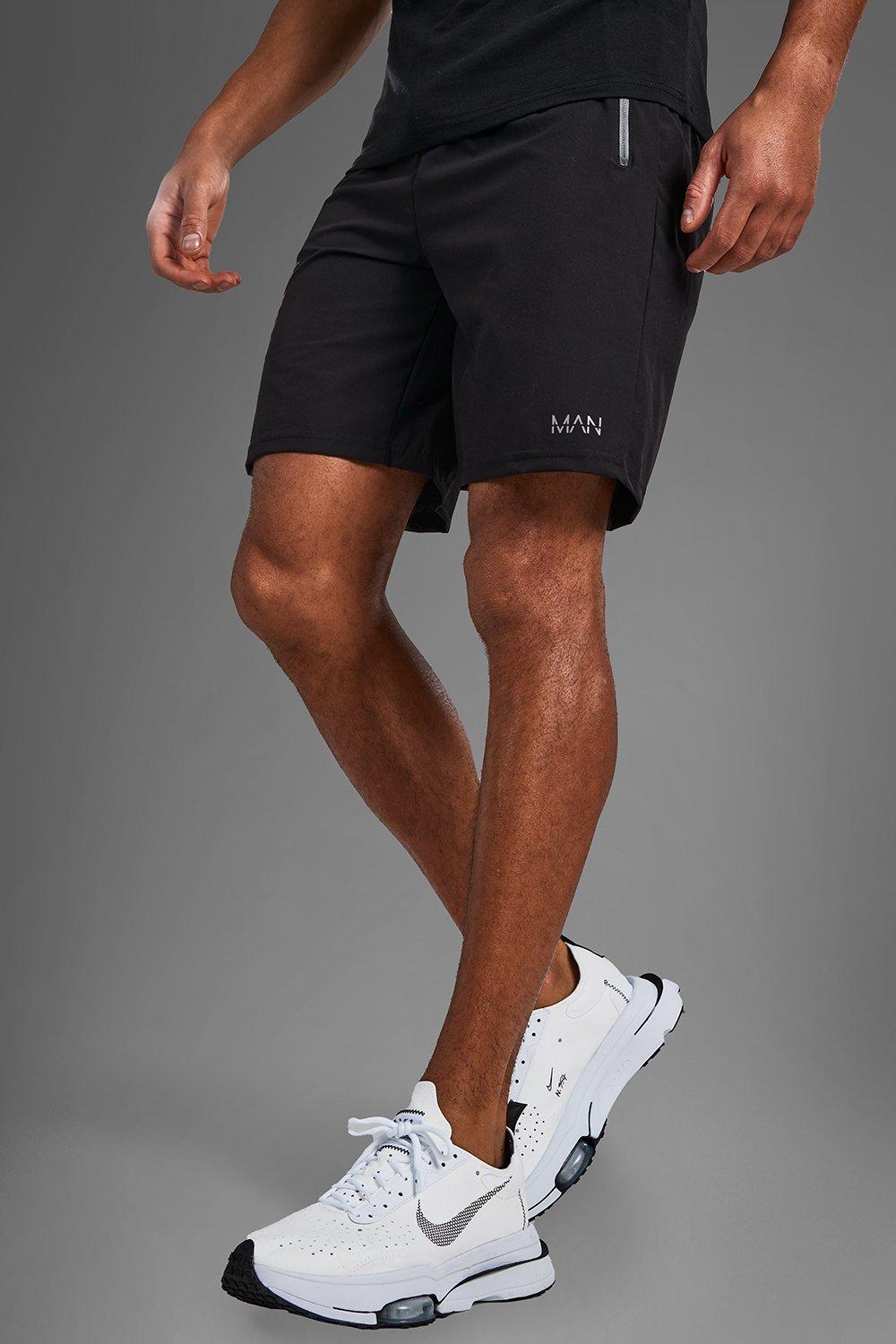 Mens Black Man Active Gym 5inch Shorts With Zip Pockets, Black