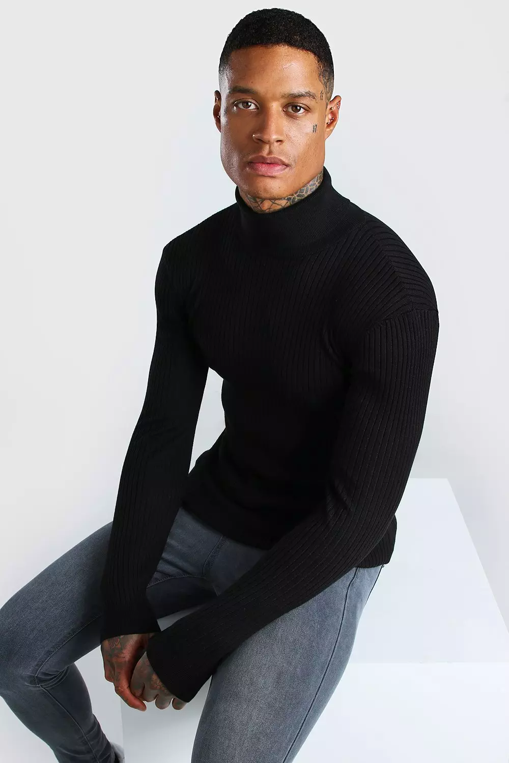 Muscle Fit Ribbed Turtleneck Sweater