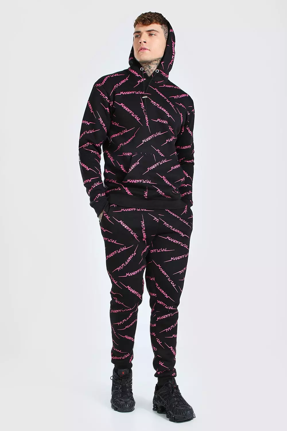 All over man outlet printed hooded tracksuit black