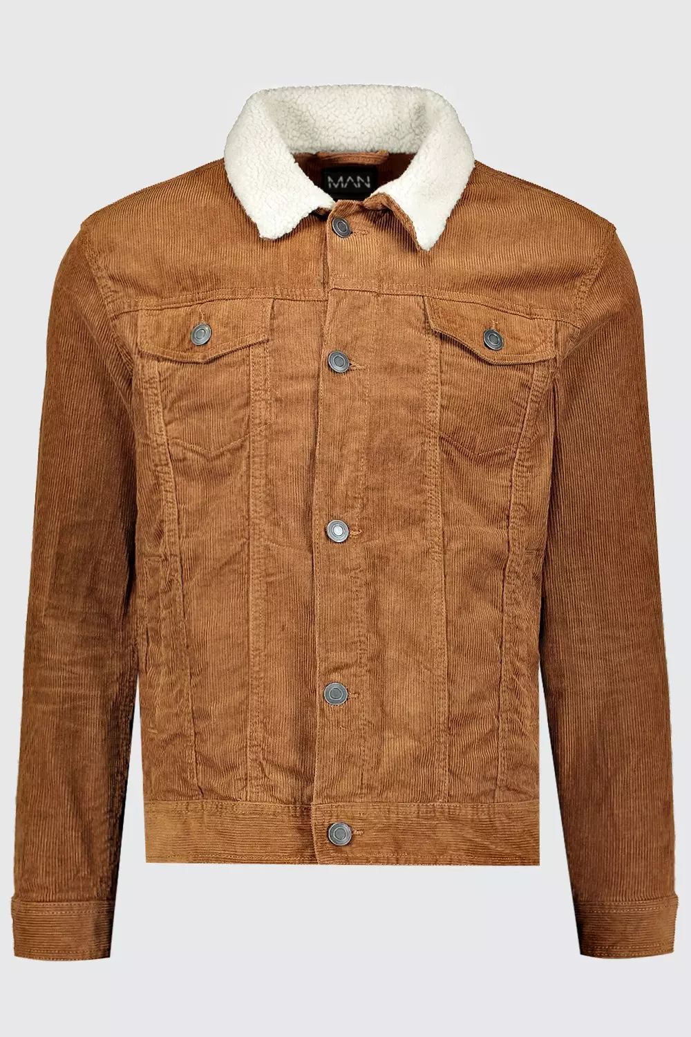 Regular Fit Borg Collar Corduroy Jacket boohooMAN