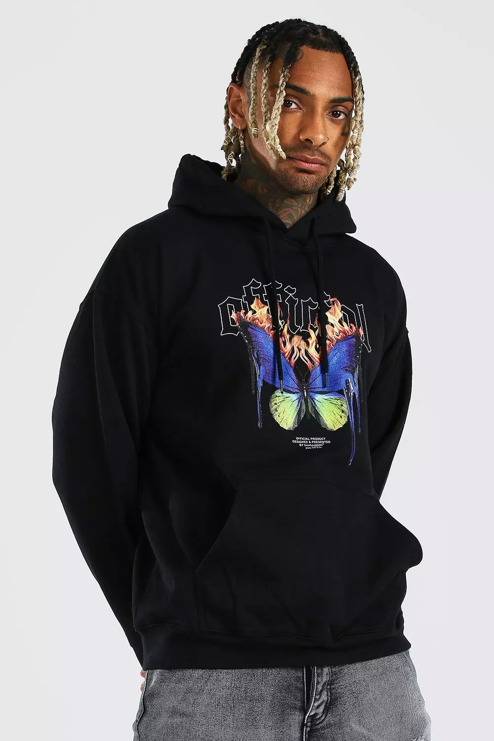 Oversized Official Butterfly Print Hoodie boohooMAN USA