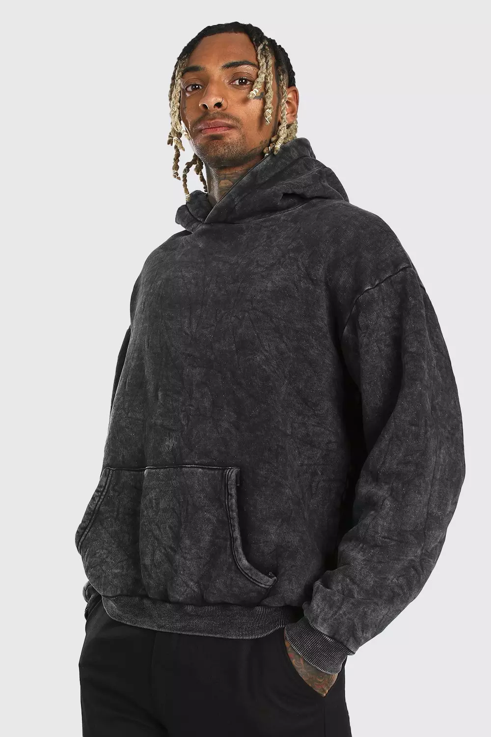 Oversized Heavyweight Acid Wash Hoodie | boohooMAN USA