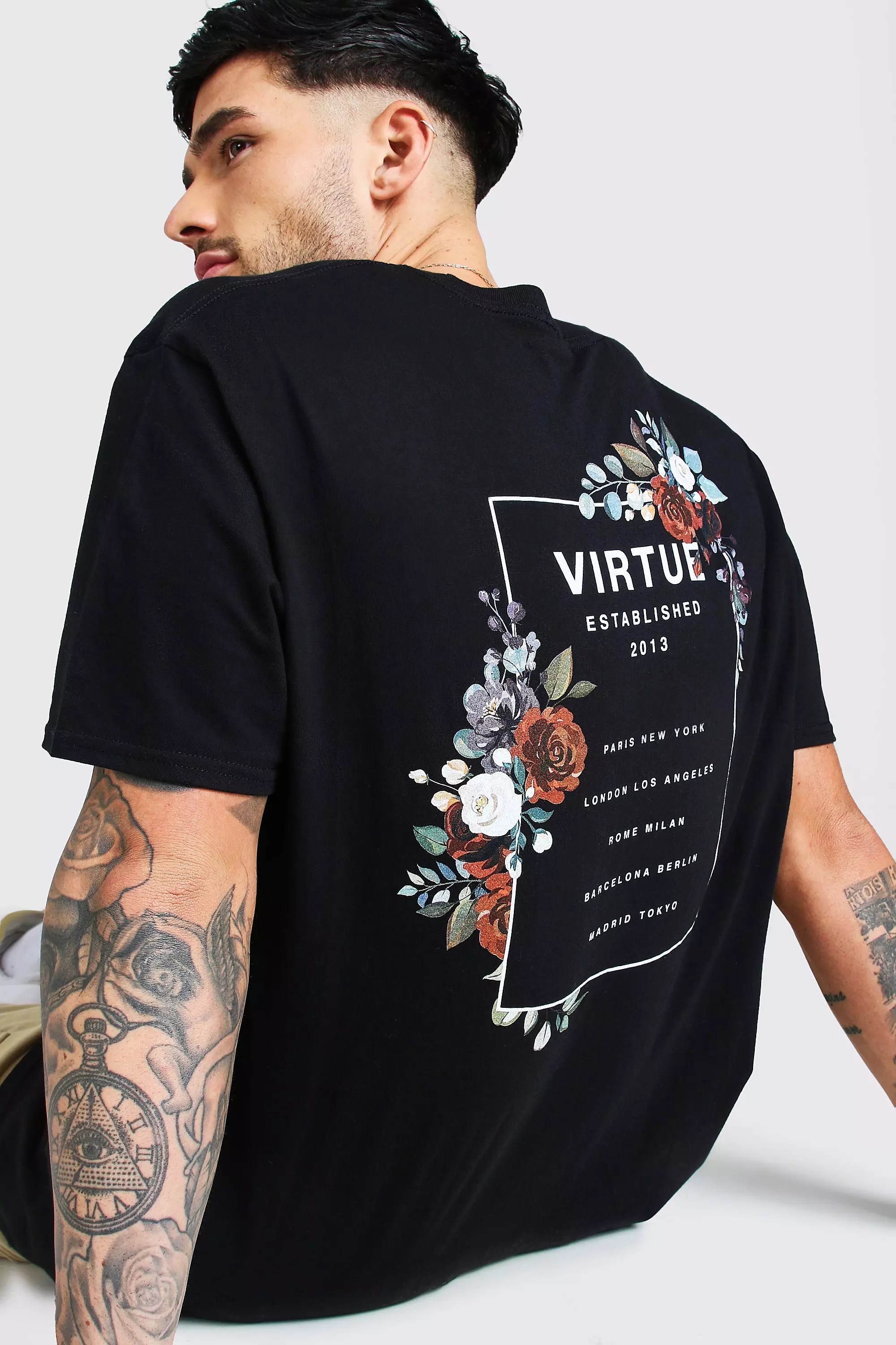 Oversized Floral Photo Back Print T-Shirt