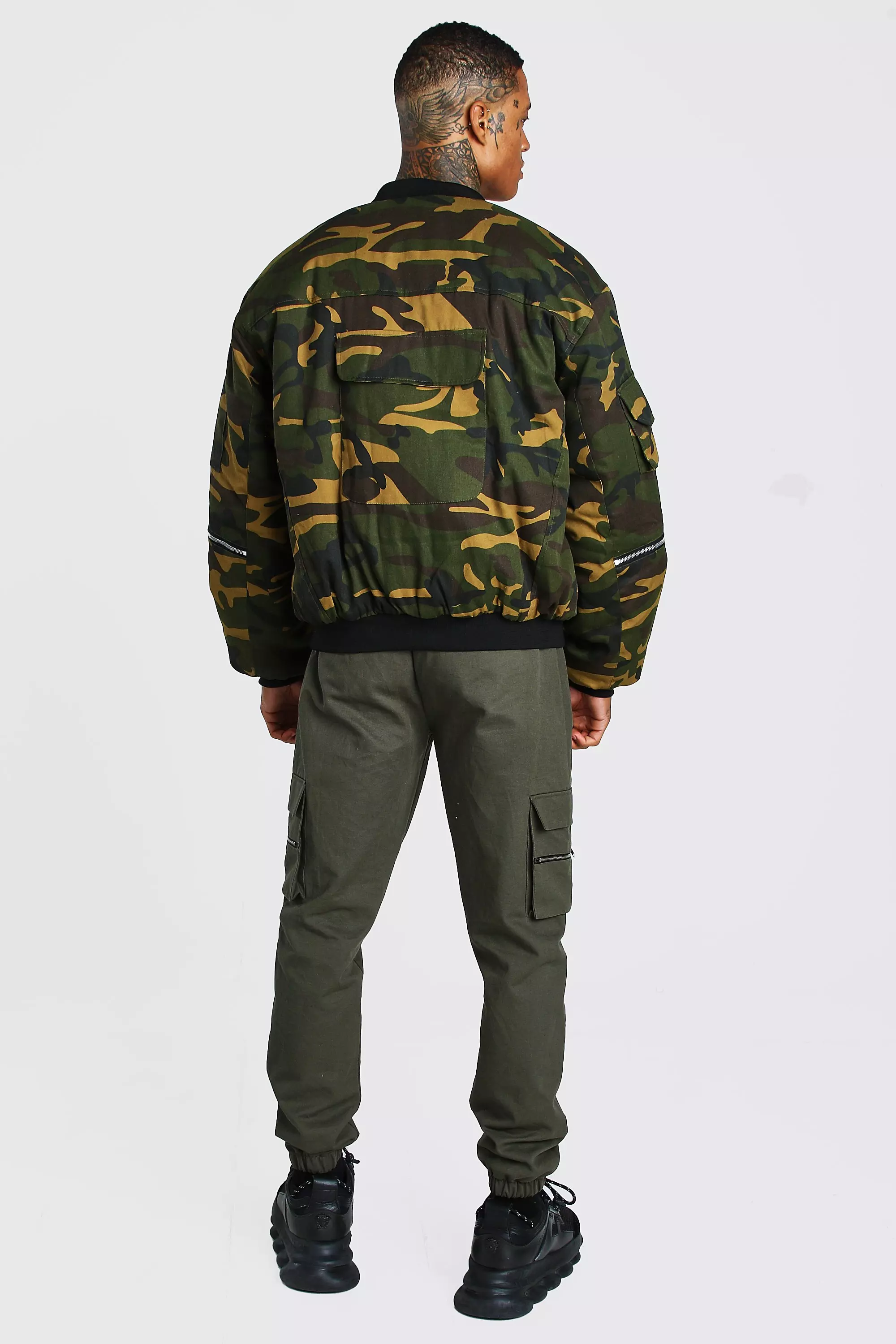 Oversized Camo Print Utility Jacket