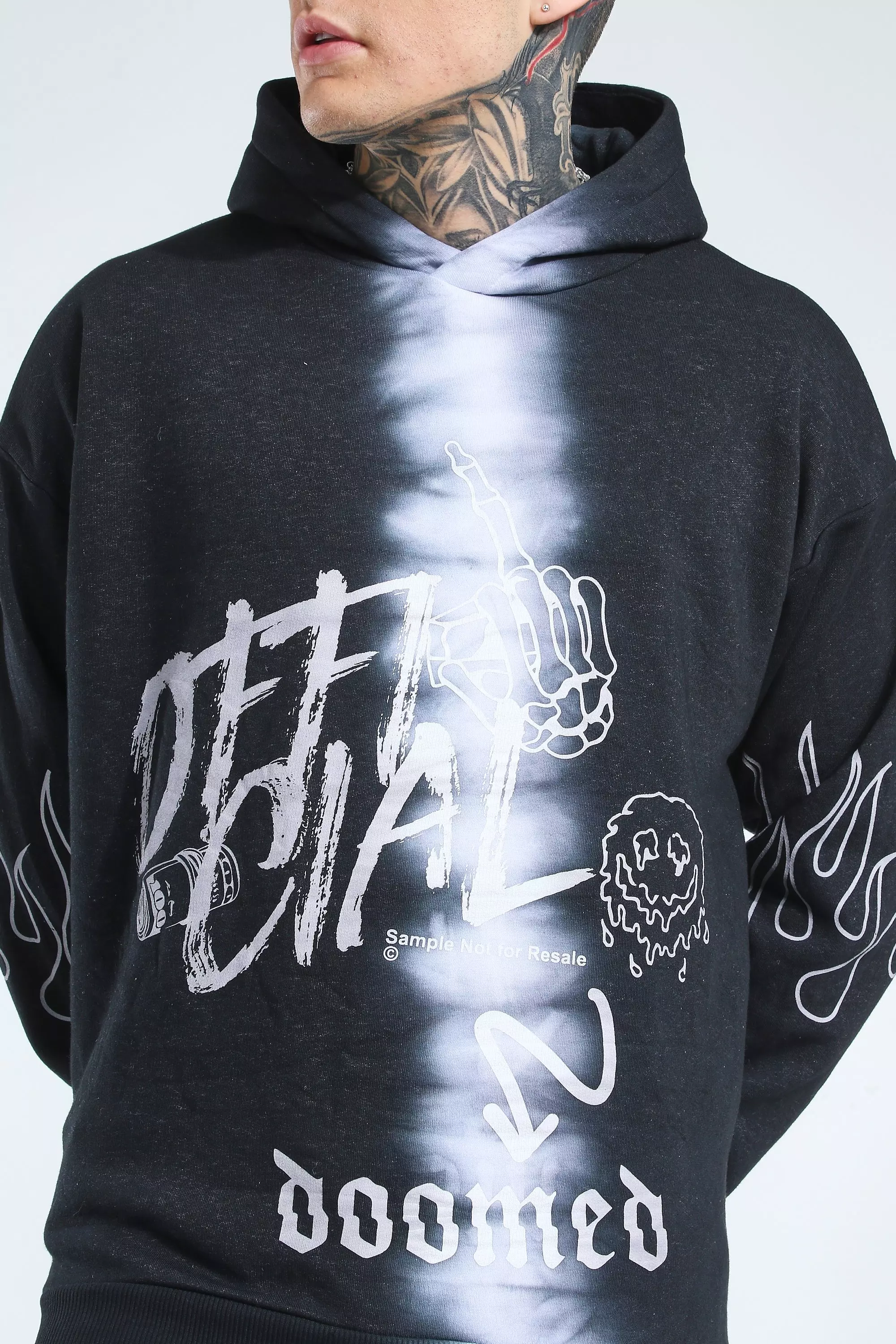 Oversized Official Flame Print Tie Dye Hoodie boohooMAN USA