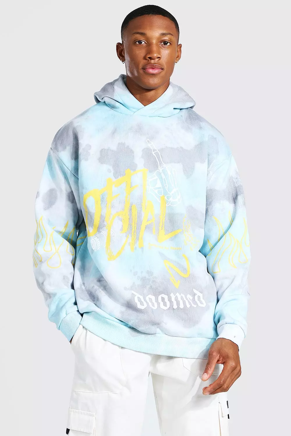 Oversized Official Flame Print Tie Dye Hoodie