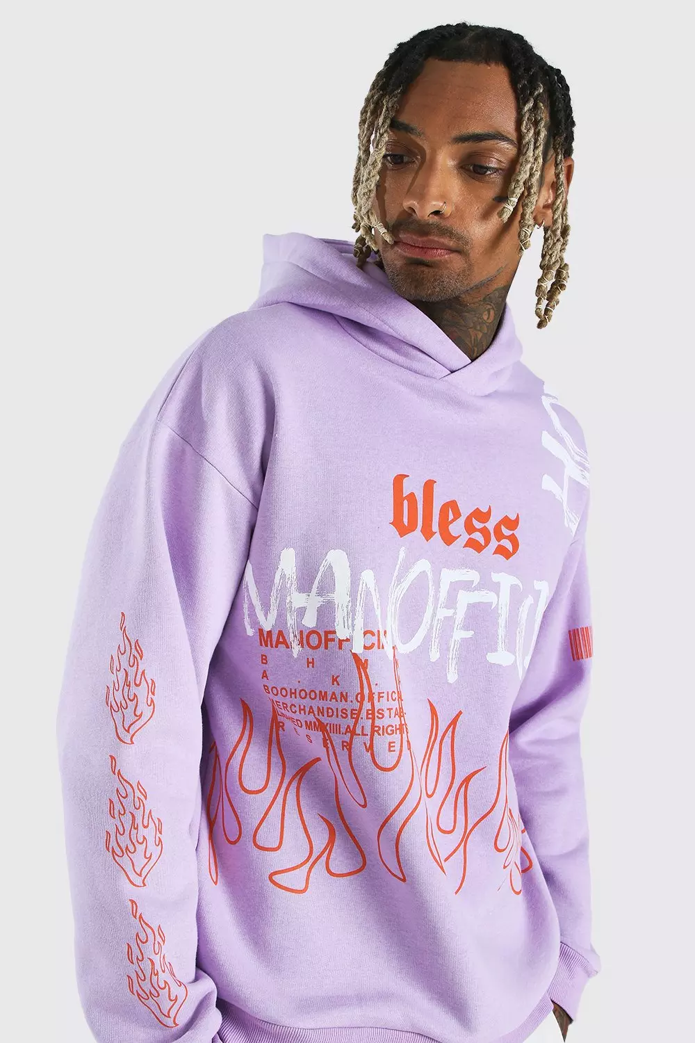 Oversized Official MAN Flame Print Hoodie