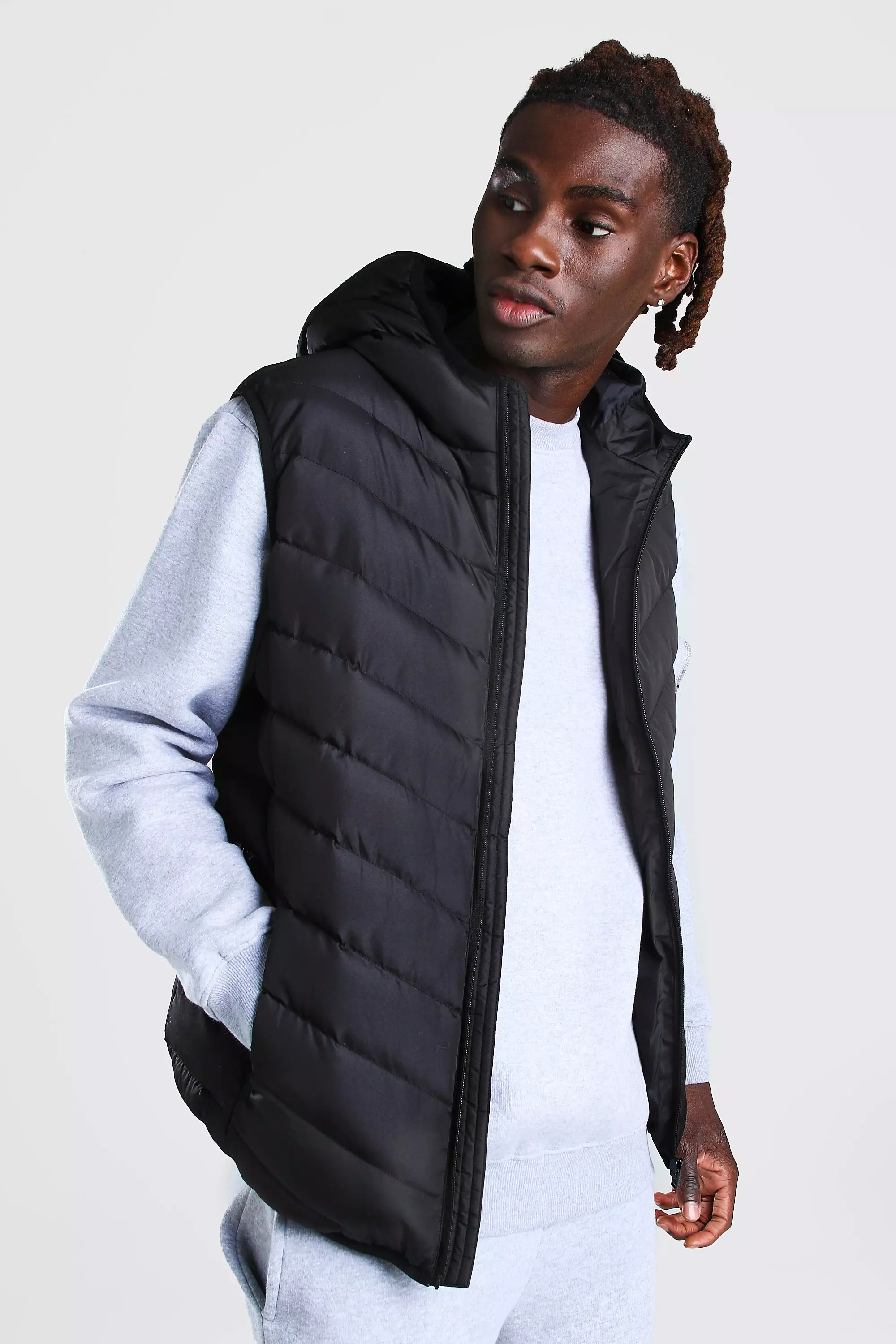 Quilted Gilet With Hood boohooMAN USA