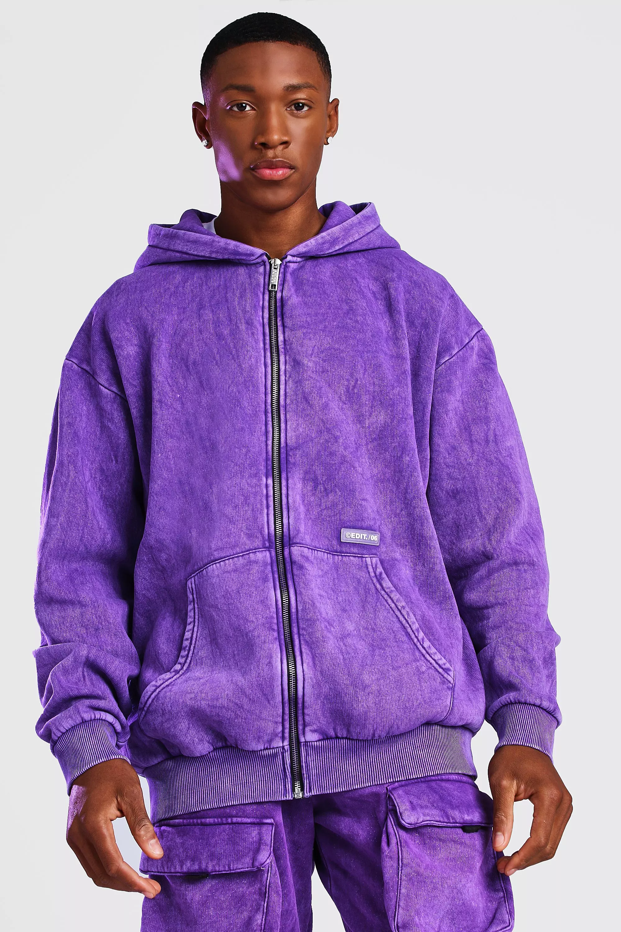 Oversized Washed Zip Through Hoodie