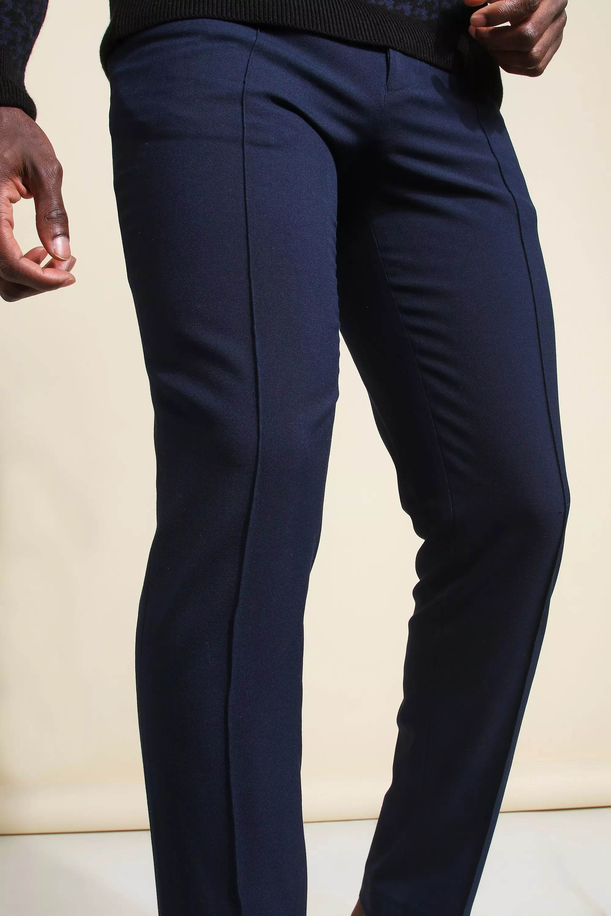 Skinny Plain Tapered Smart Pants With Pintuck | boohooMAN USA