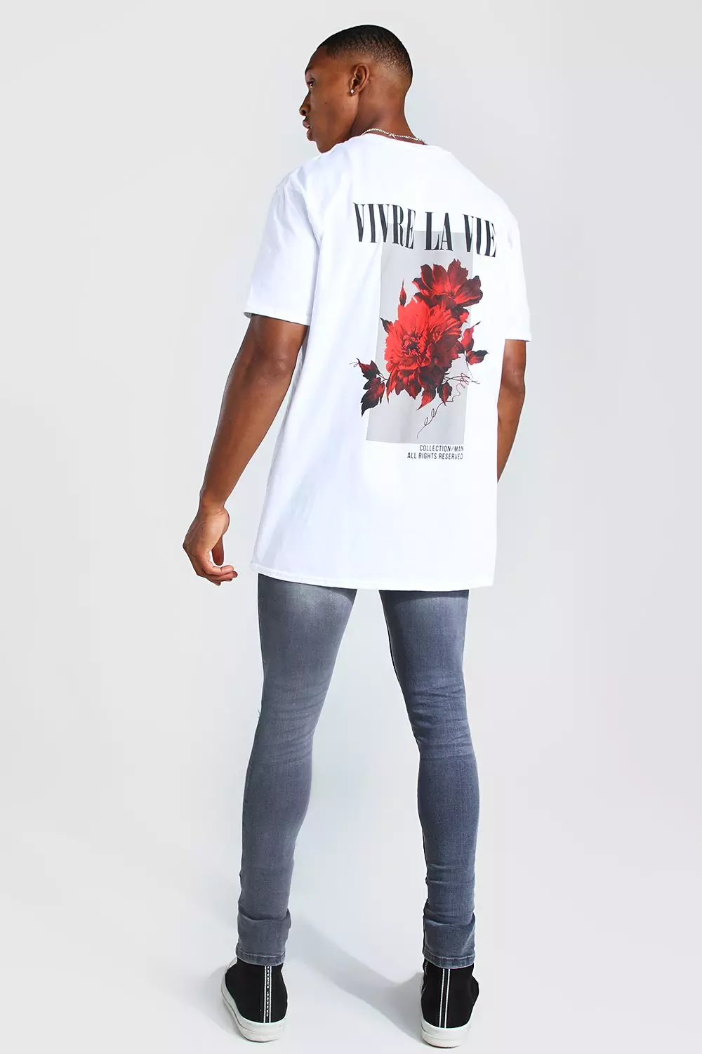 boohooMAN Plus Size Oversized Rose Back Graphic T-Shirt