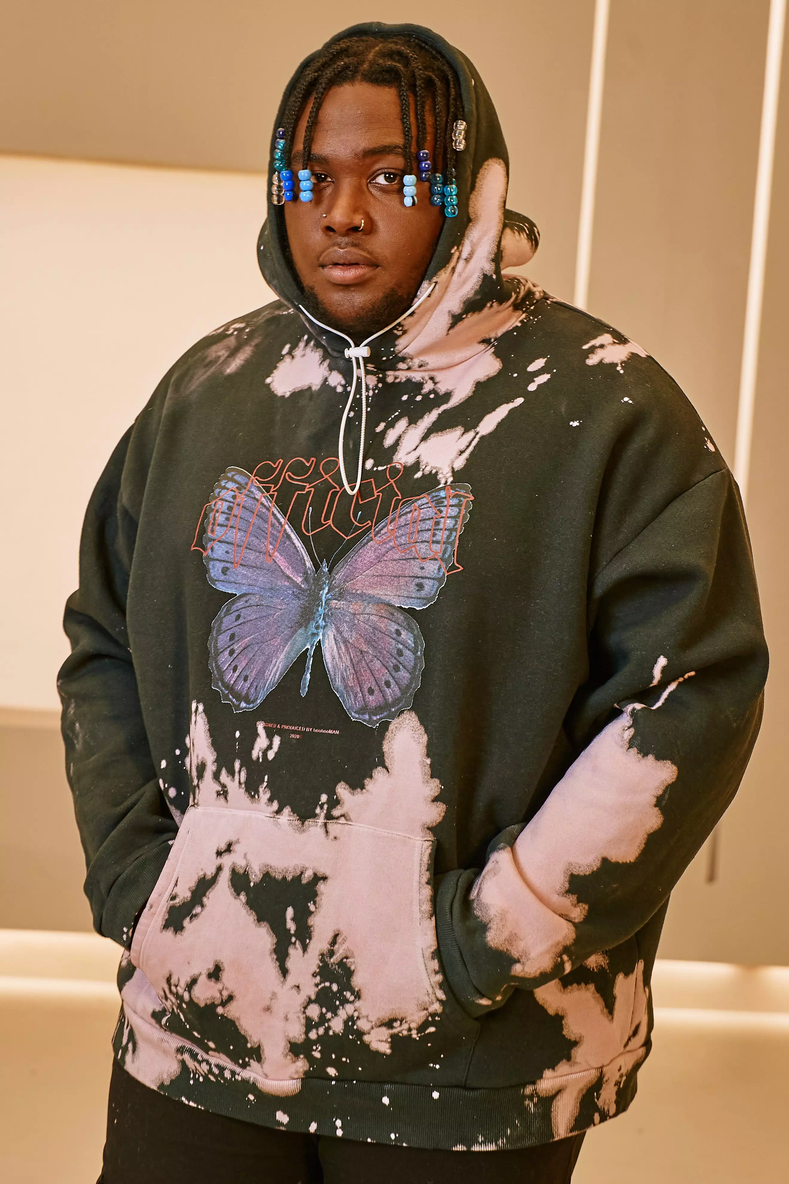 Plus Size Butterfly Tie Dye Print Hoodie boohooMAN USA