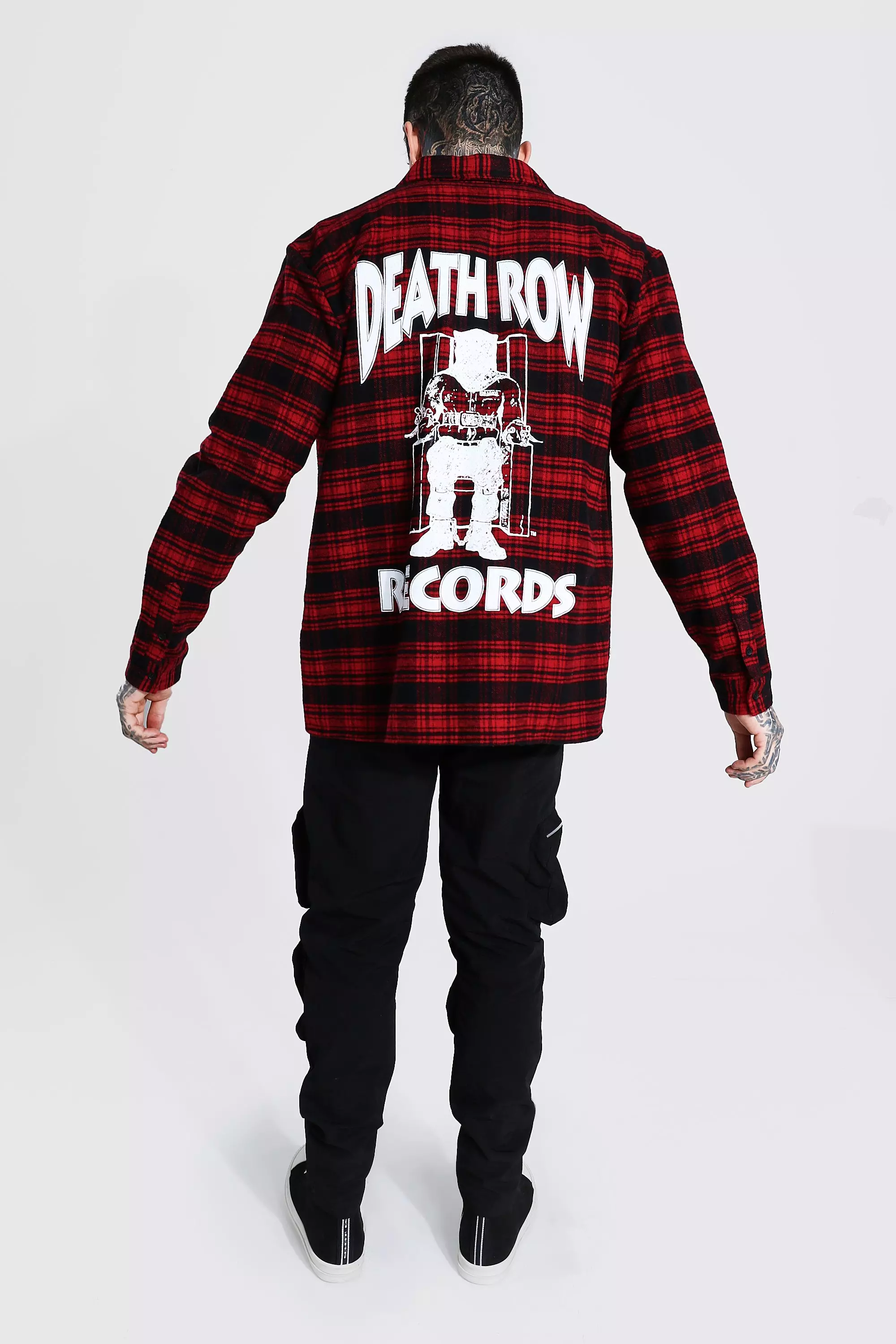 Oversized Death Row License Flannel Shirt boohooMAN USA