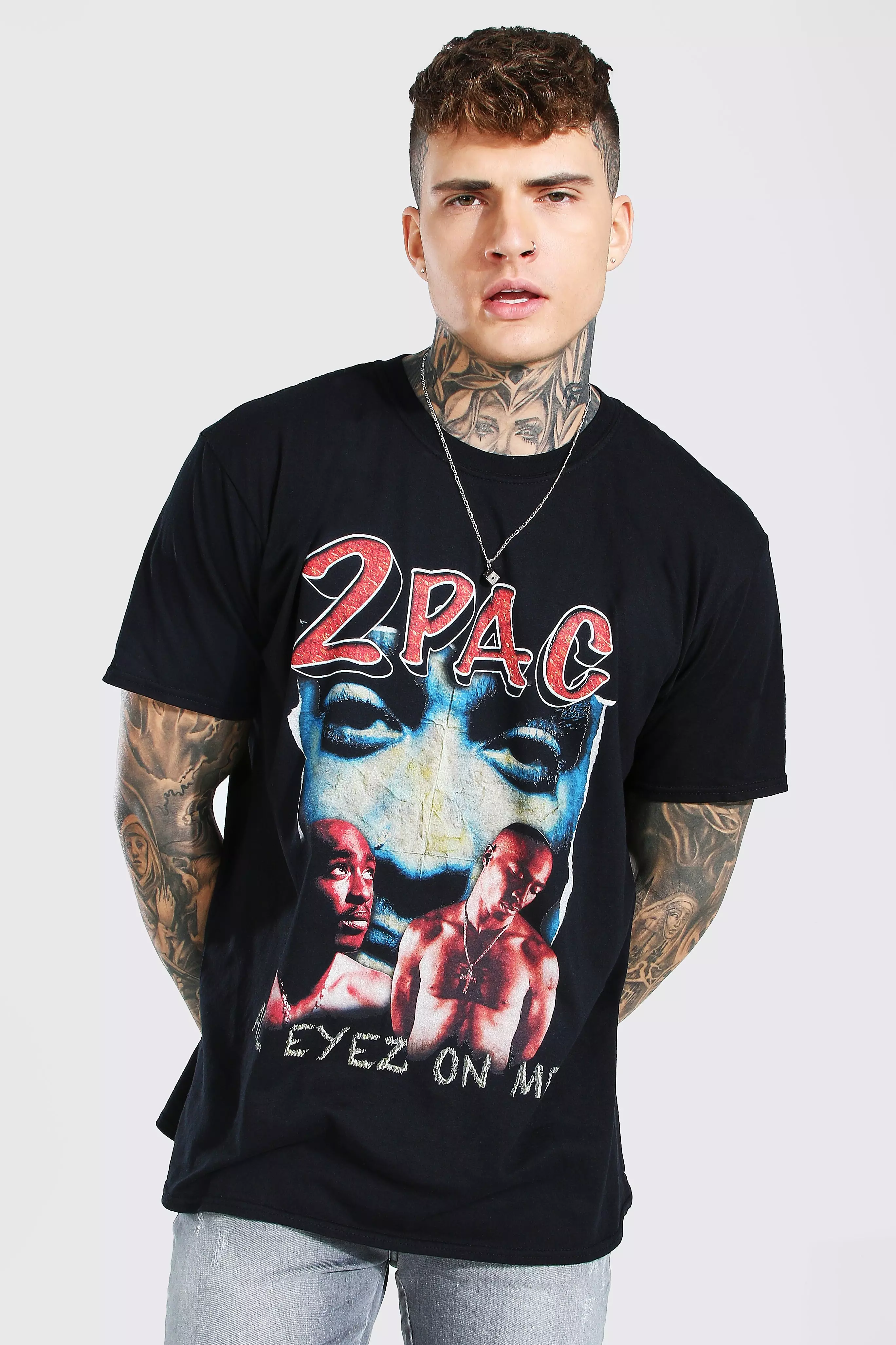 boohooMAN Oversized Tupac Homage License T-Shirt - Black - Size L