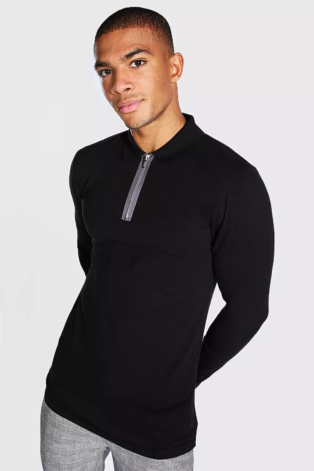 boohooMAN Men's Long Sleeve Muscle Fit Polo