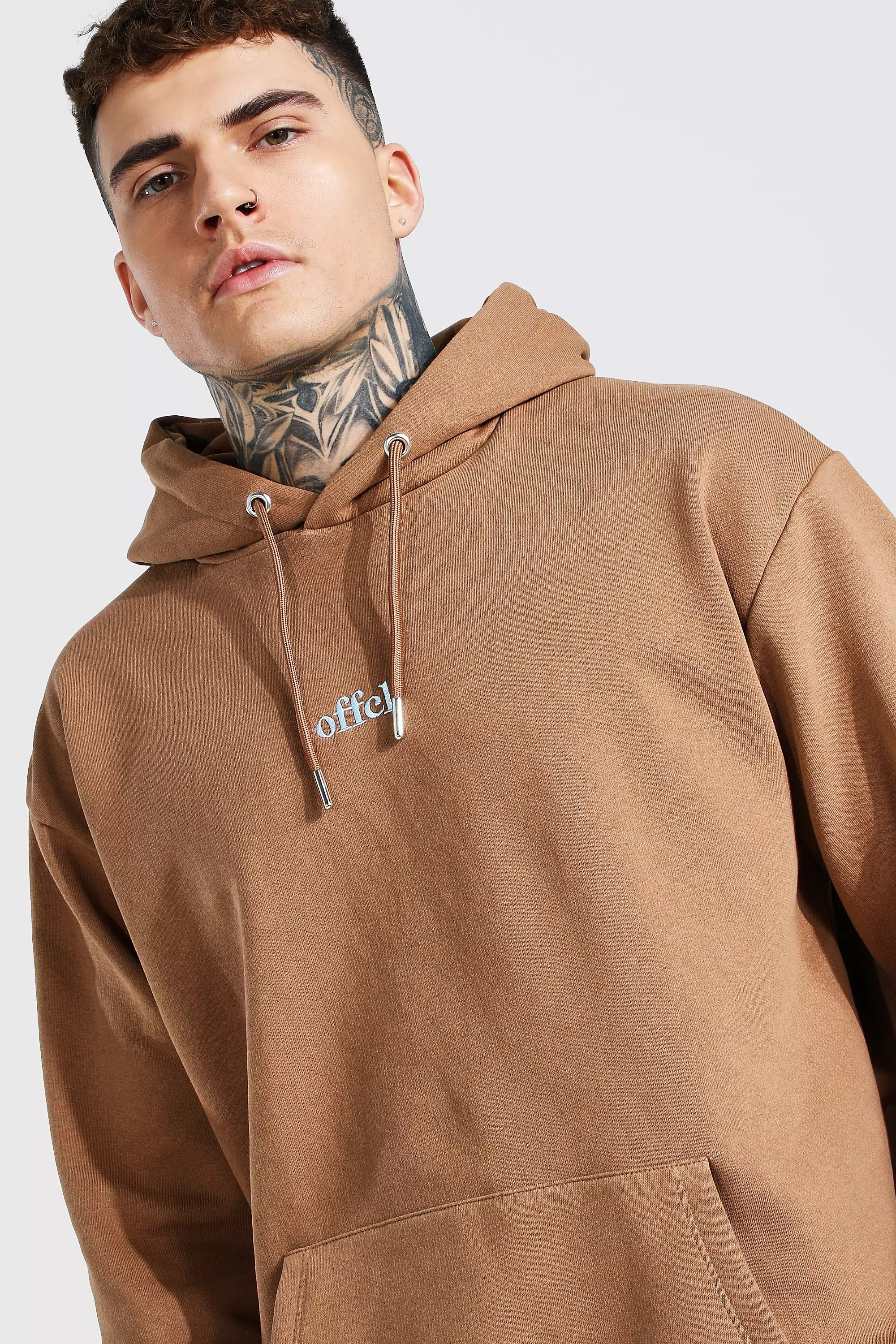 Collusion Oversized Zip Through Hoodie With Embroidery in Brown