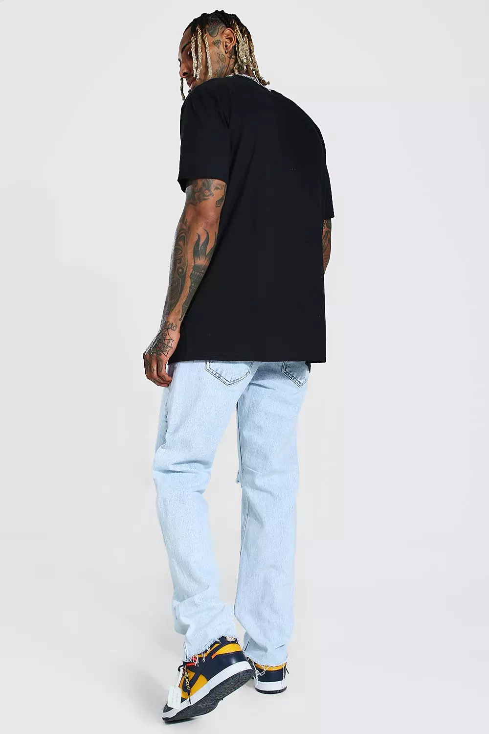 Straight Leg Exploded Knee Frayed Hem Jeans