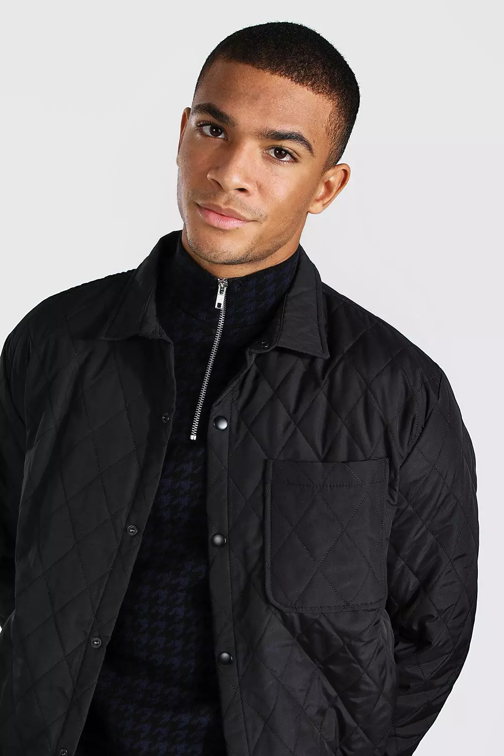 Quilted Coach Padded Shirt Jacket | boohooMAN USA