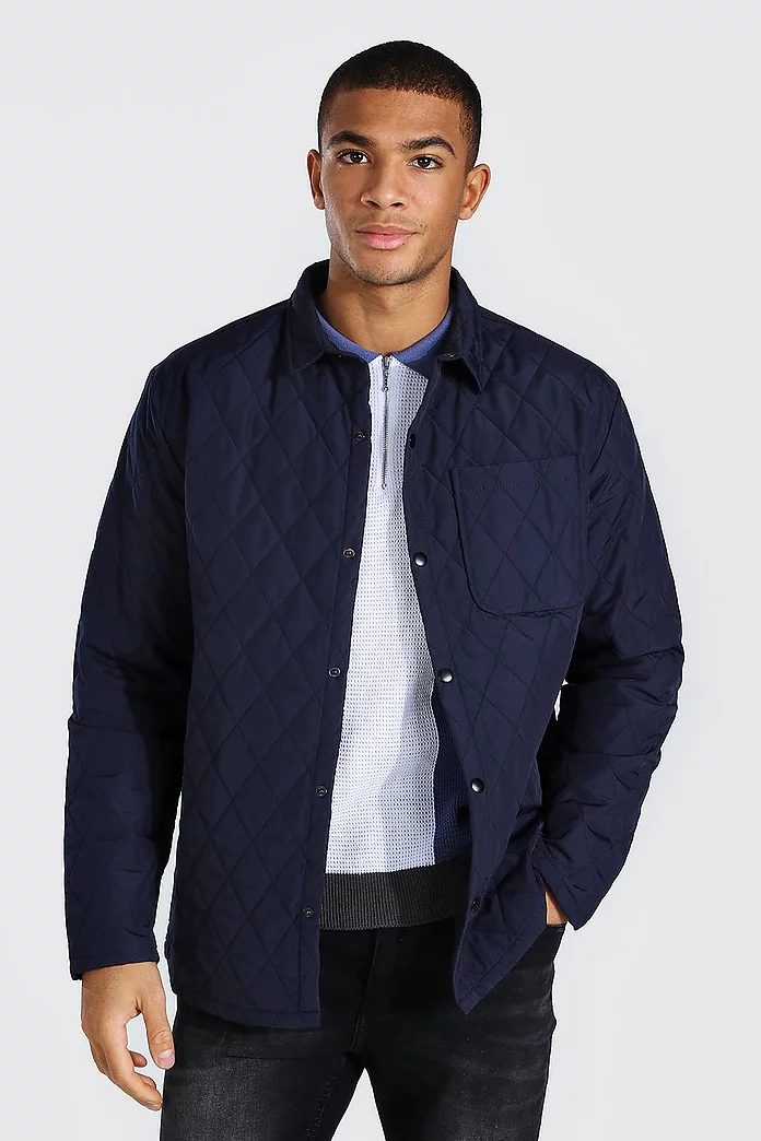 Quilted Coach Padded Shirt Jacket | boohooMAN USA