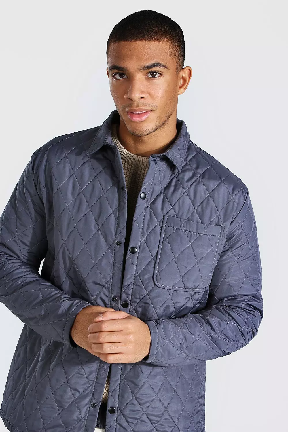 Quilted Coach Padded Shirt Jacket | boohooMAN USA