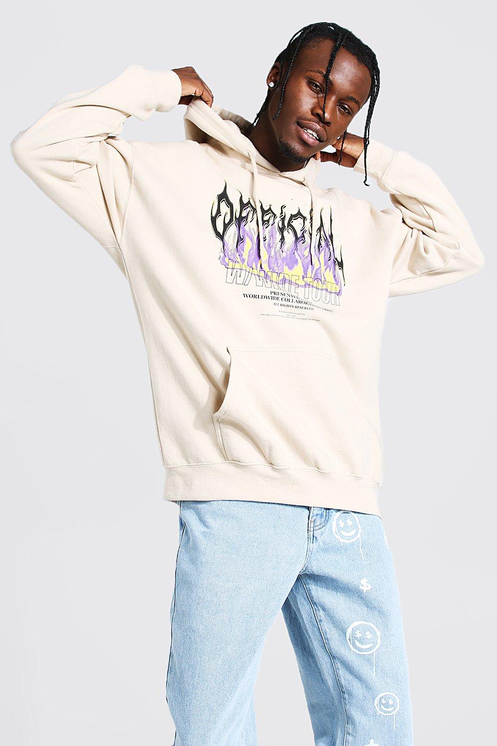 Boohooman Sweat à capuce oversize imprimé colombe sur le manche Homme ...