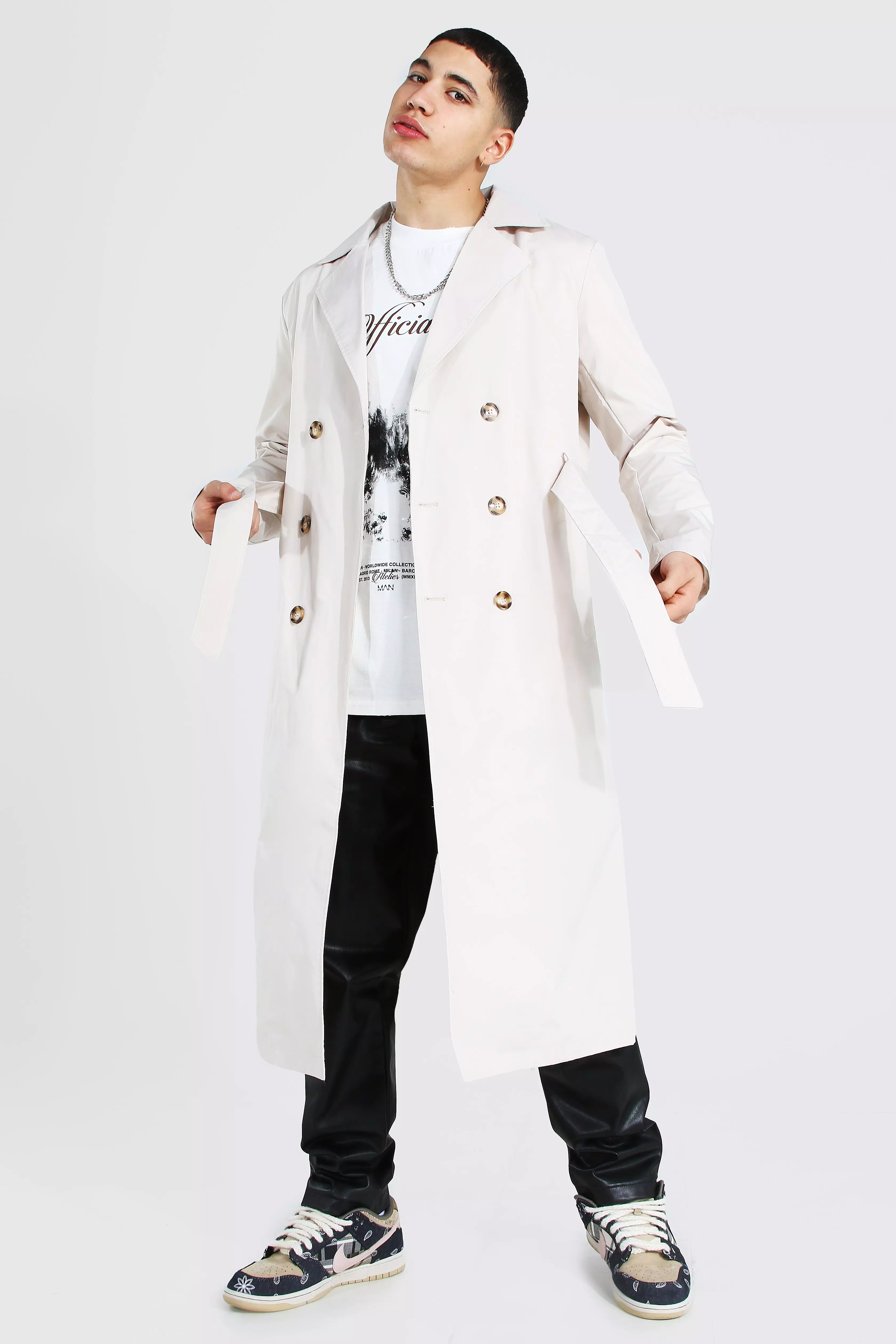 Mens longline 2025 trench coat