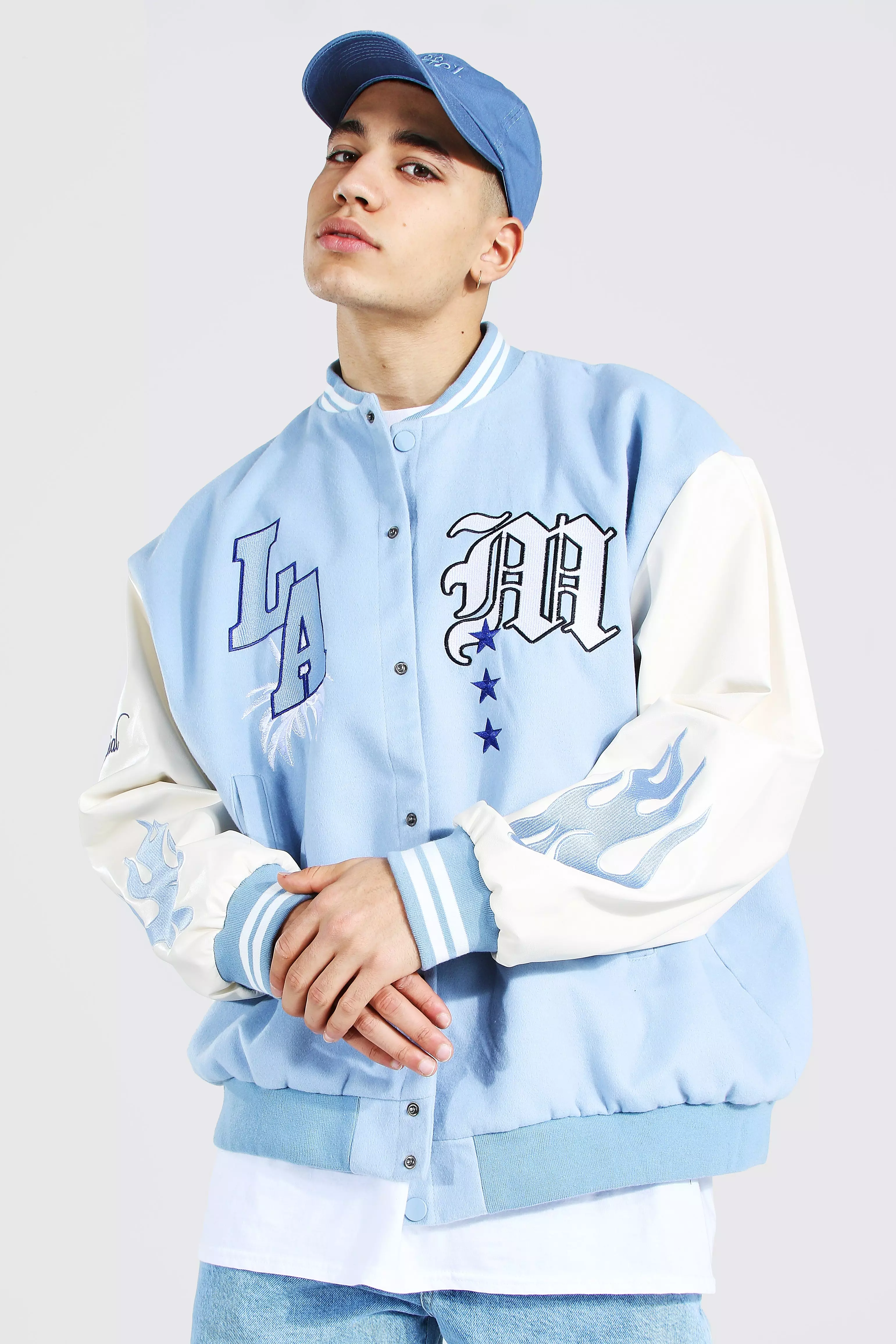 Oversized Badge Jersey Varsity Bomber Jacket