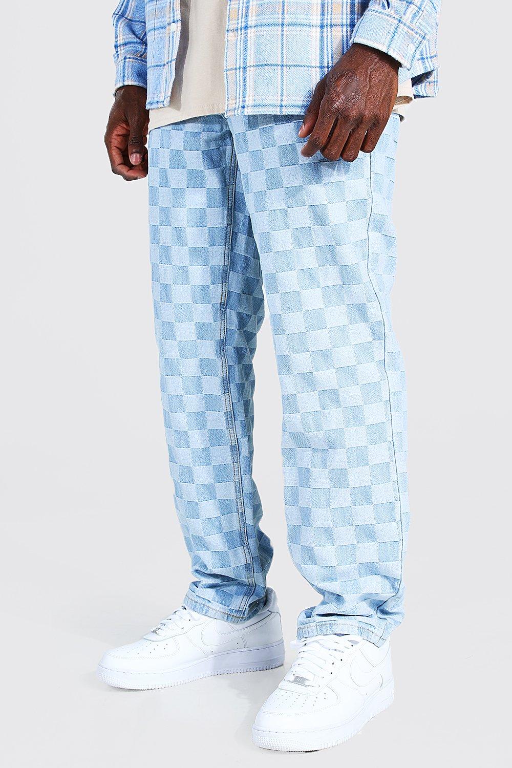 checkered blue jeans