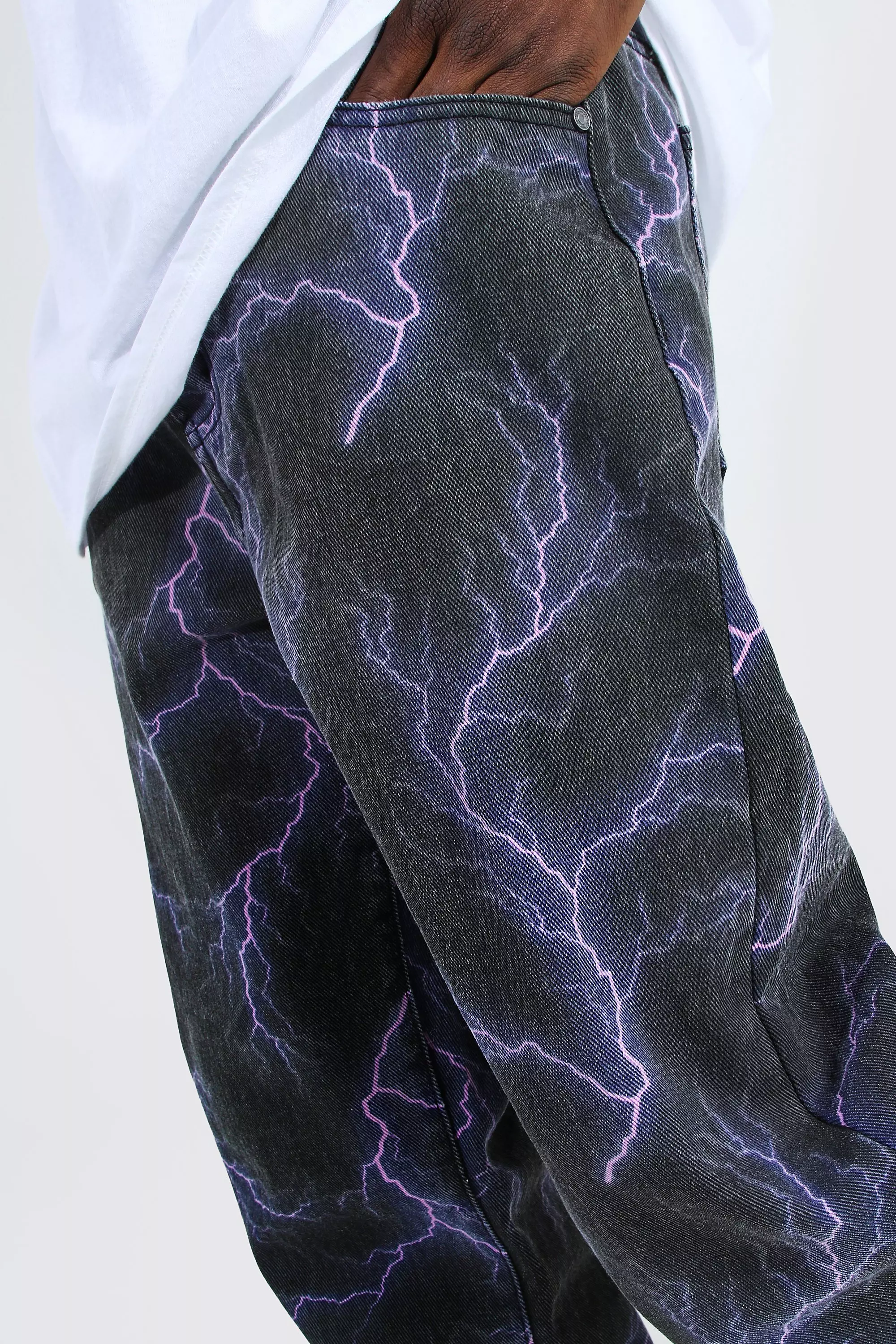 Relaxed Fit Lightning Printed Jeans | boohooMAN