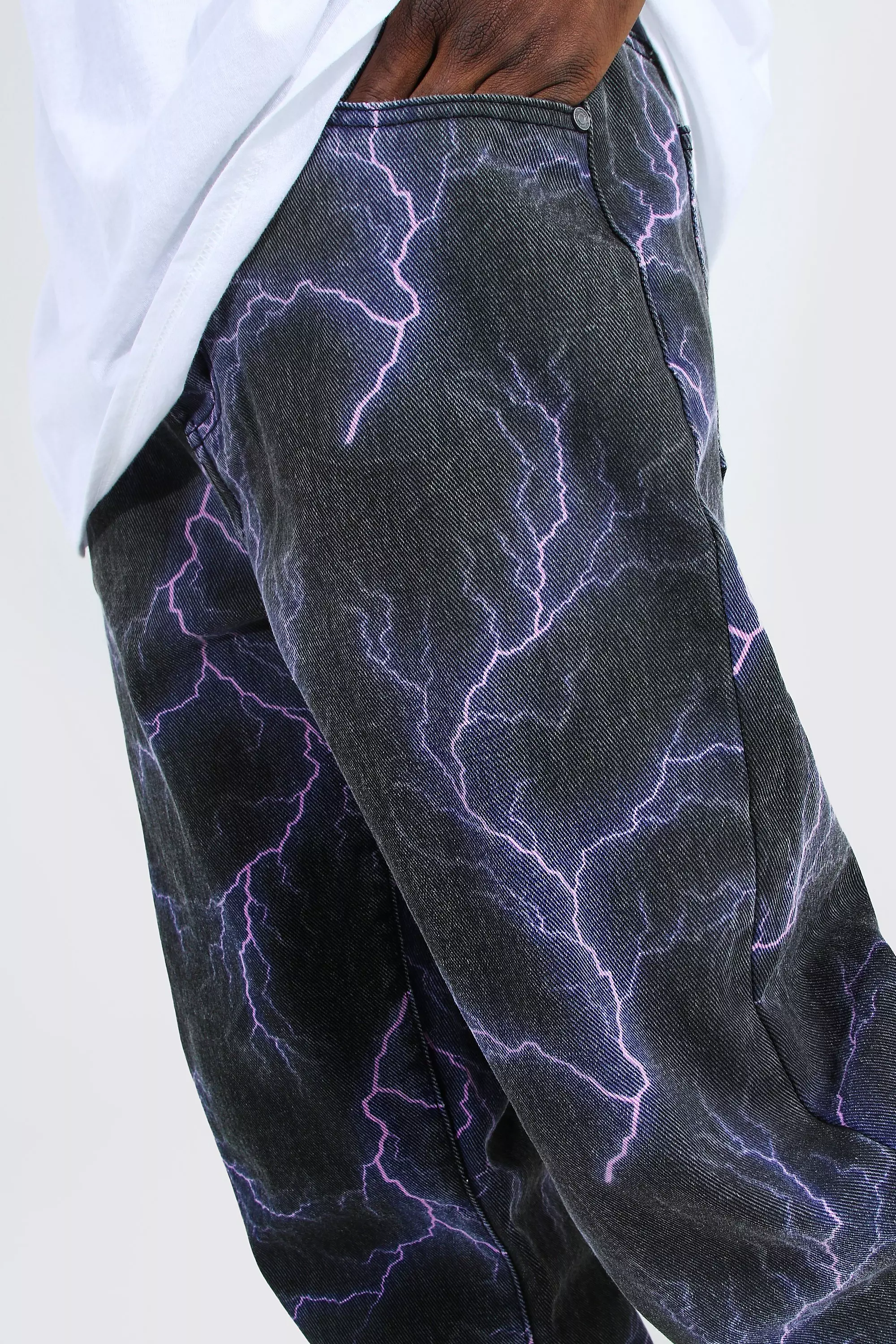 Relaxed Fit Lightning Printed Jeans | boohooMAN USA