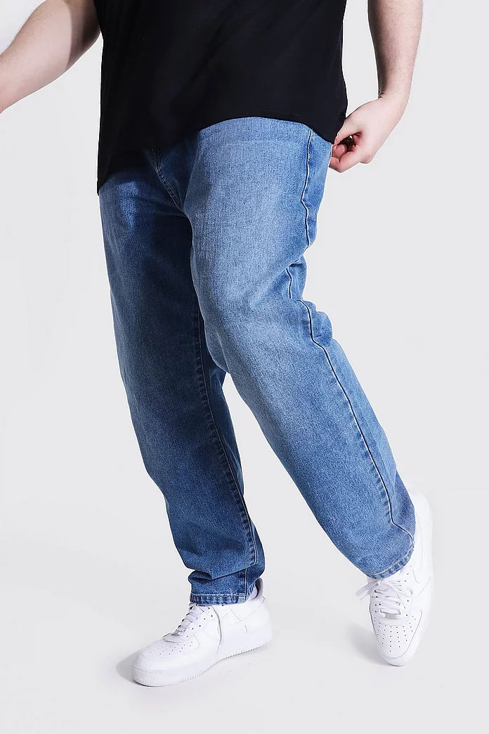 for Men BoohooMAN Denim Plus Size Slim Fit Rigid Jean in Mid Blue Mens Clothing Jeans Slim jeans Blue 
