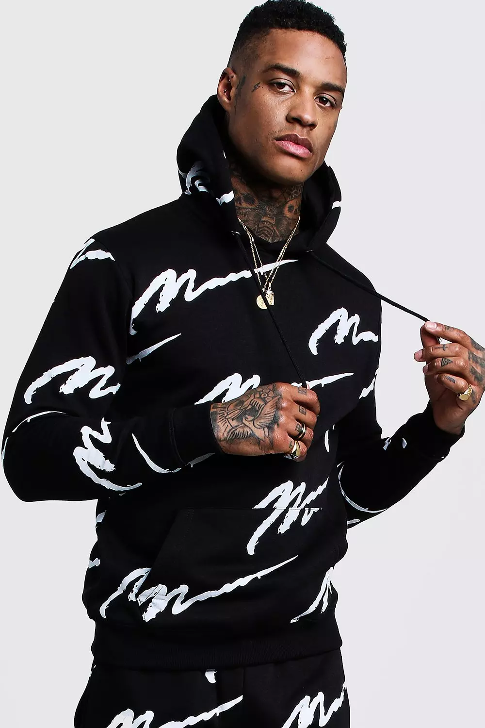 Boohooman all over print hoodie new arrivals