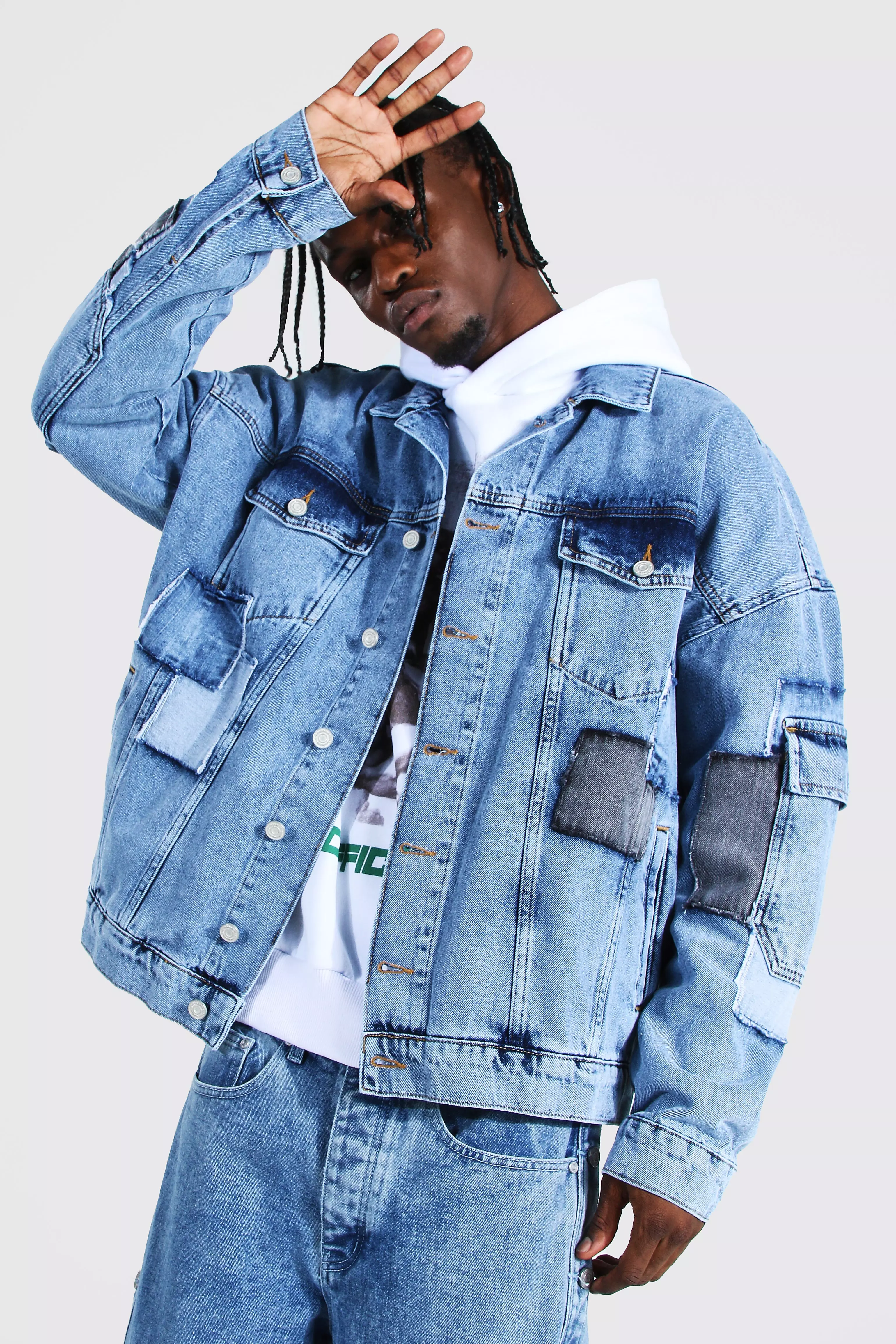 Oversized Patchwork Denim Jacket